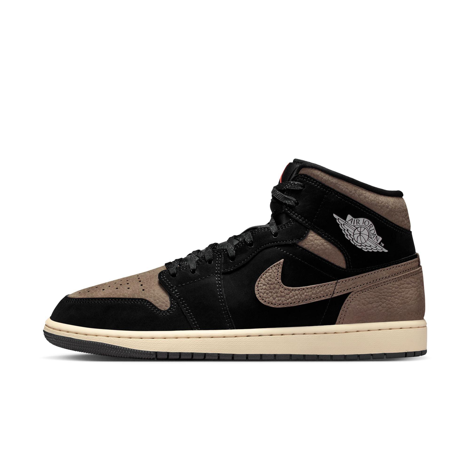 Jordan 1 Mid SE "Black/Olive Grey/Lt Wild Mango" Men's Shoe - BLACK/GREY Thumbnail View 3