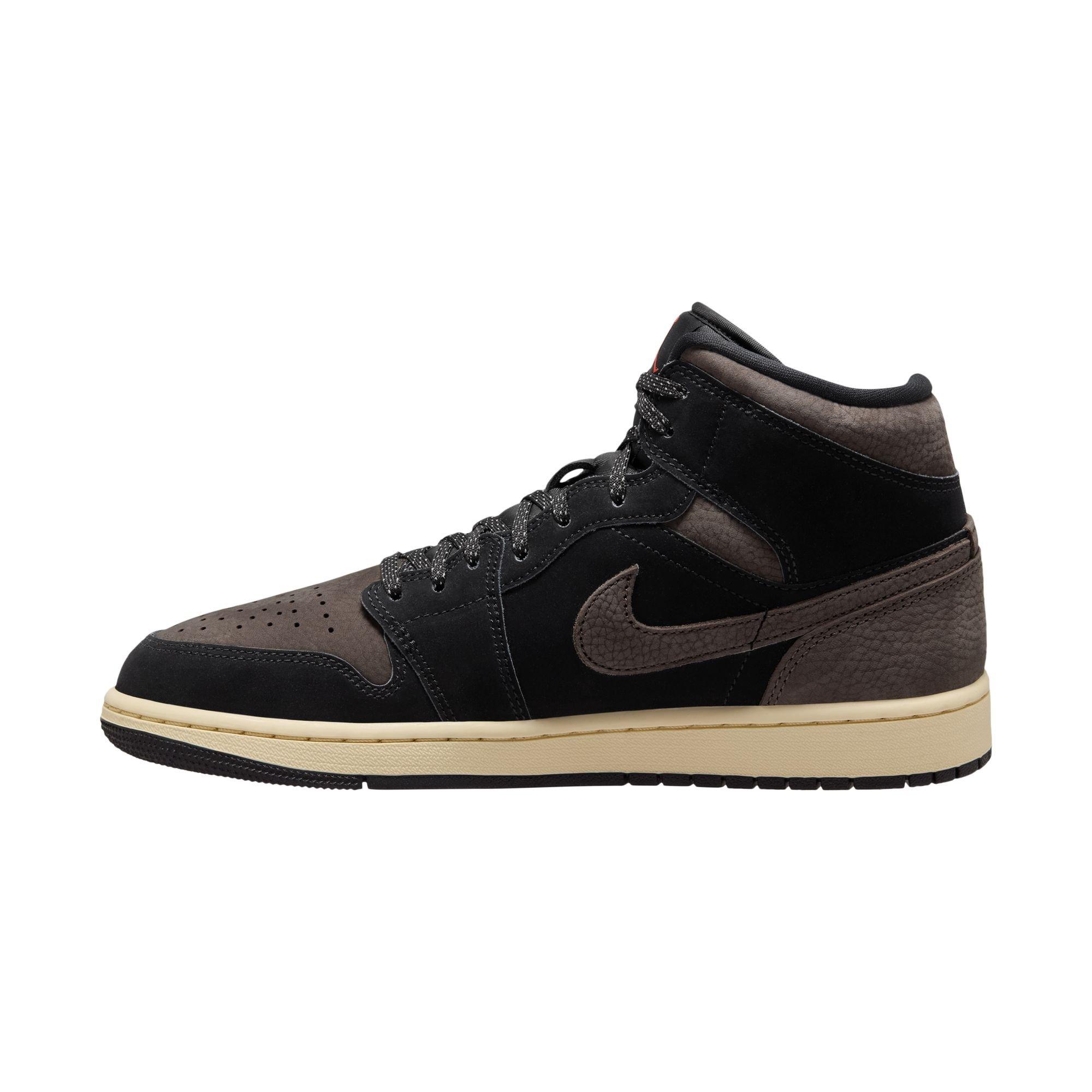 Jordan 1 Mid SE "Black/Olive Grey/Lt Wild Mango" Men's Shoe - BLACK/GREY Thumbnail View 4