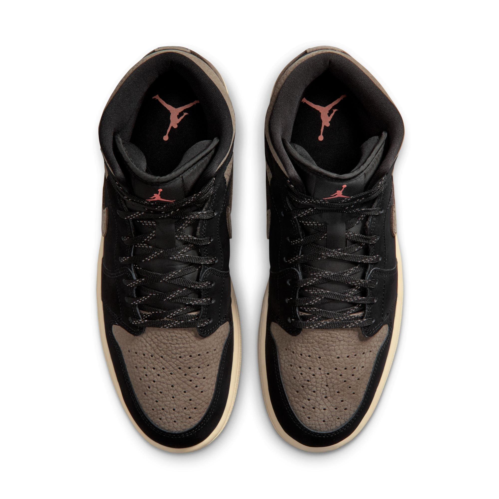 Jordan 1 Mid SE "Black/Olive Grey/Lt Wild Mango" Men's Shoe - BLACK/GREY Thumbnail View 6