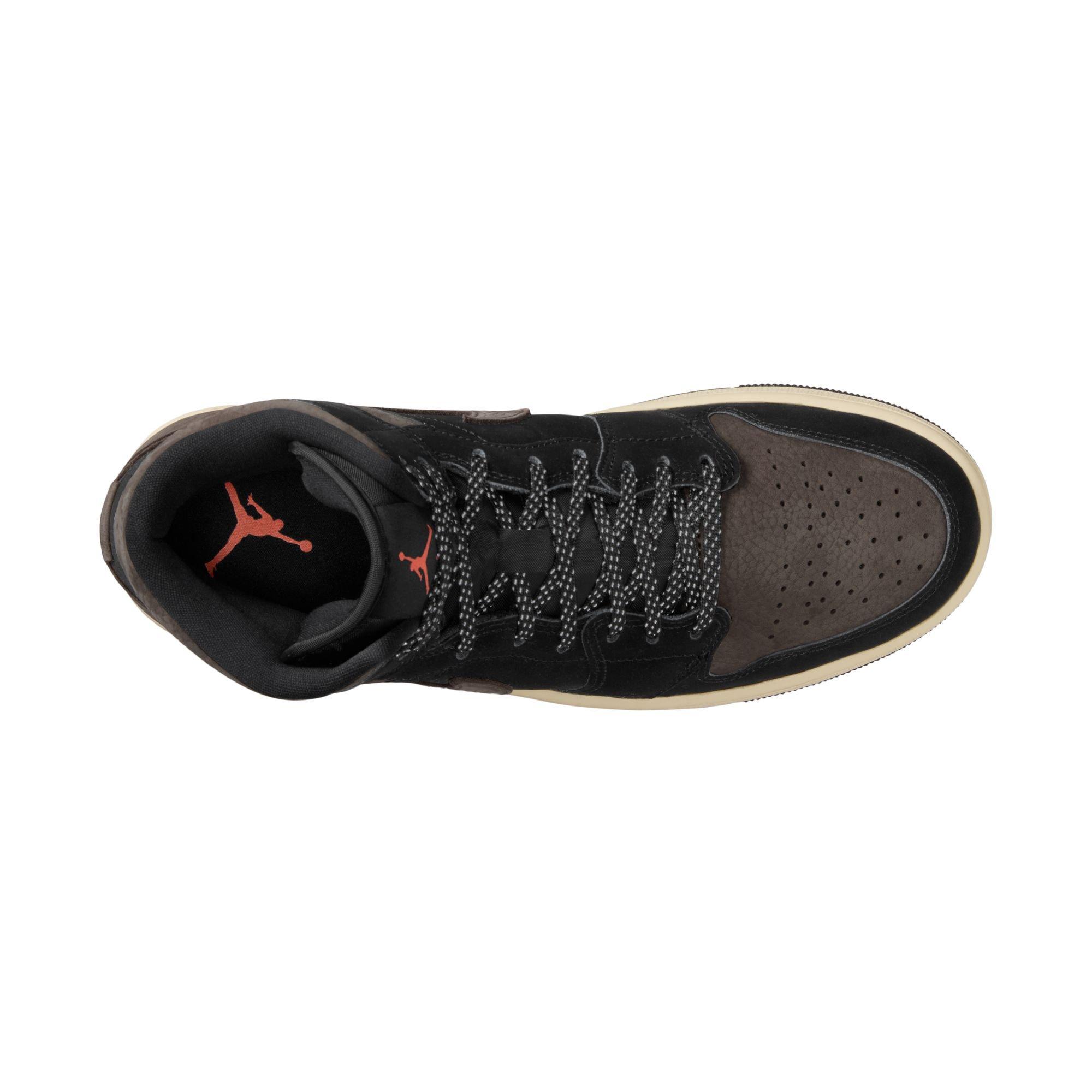 Jordan 1 Mid SE "Black/Olive Grey/Lt Wild Mango" Men's Shoe - BLACK/GREY Thumbnail View 8