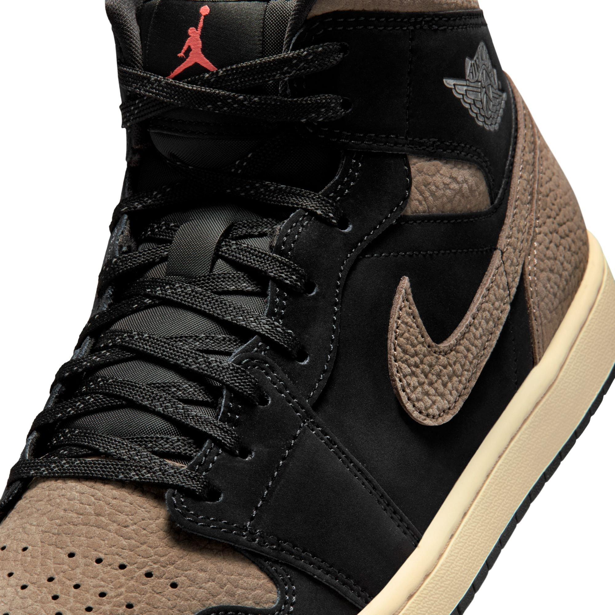 Jordan 1 Mid SE "Black/Olive Grey/Lt Wild Mango" Men's Shoe - BLACK/GREY Thumbnail View 10