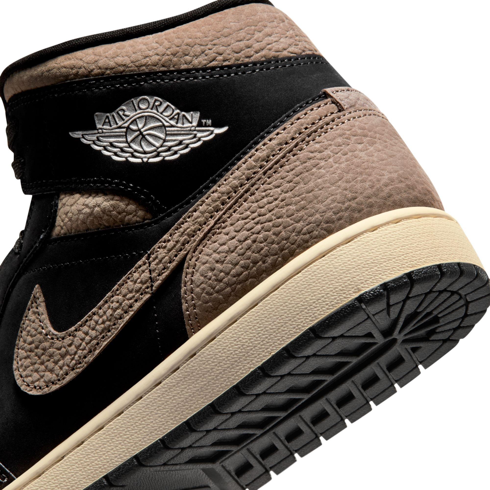 Jordan 1 Mid SE "Black/Olive Grey/Lt Wild Mango" Men's Shoe - BLACK/GREY Thumbnail View 11