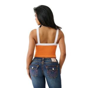 True Religion Women's Embroidered Contrast Ringer Tank - White/Orange