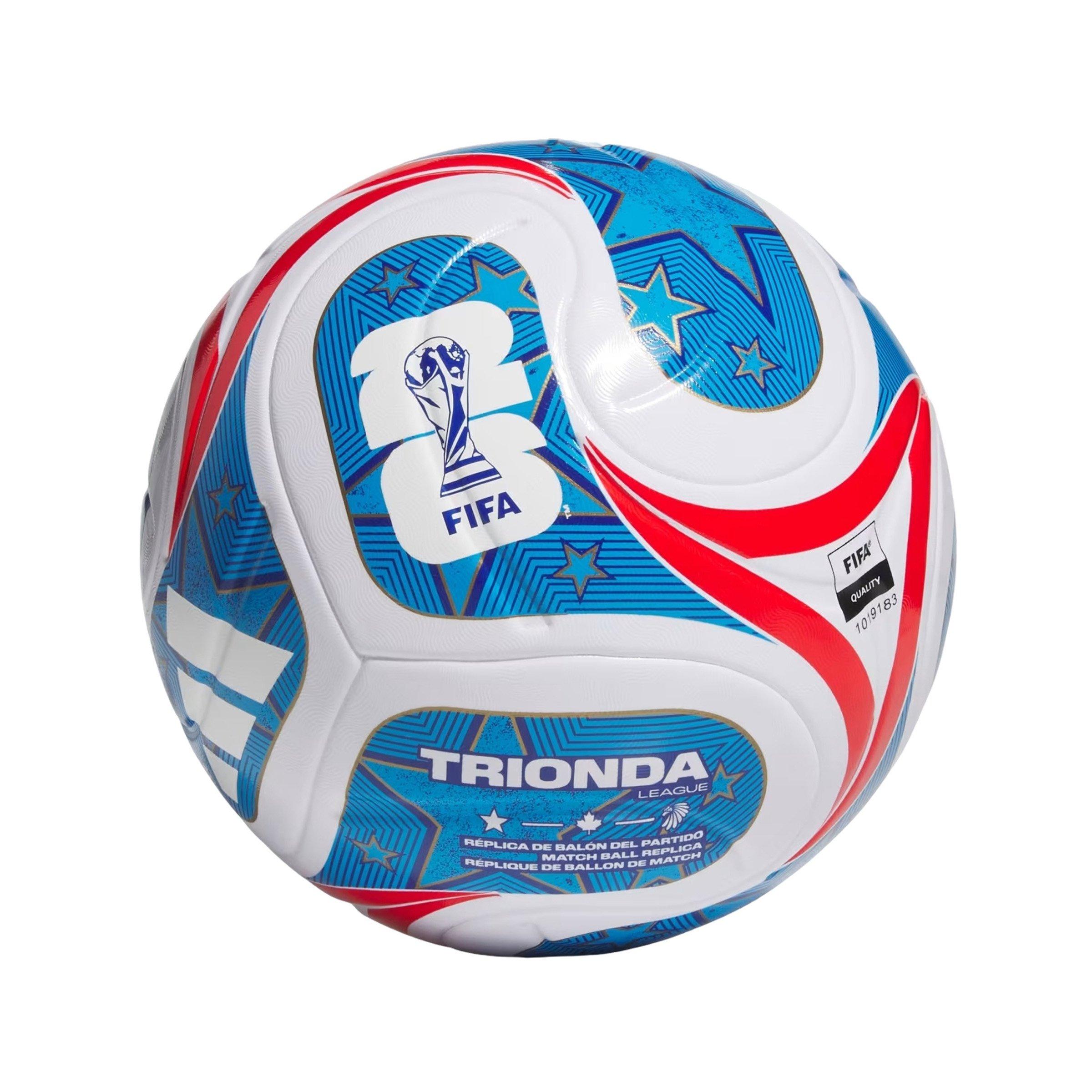 adidas FIFA World Cup 26&trade; TRIONDA USA League Ball - WHITE/SOLAR BLUE/VIVID RED Thumbnail View 1