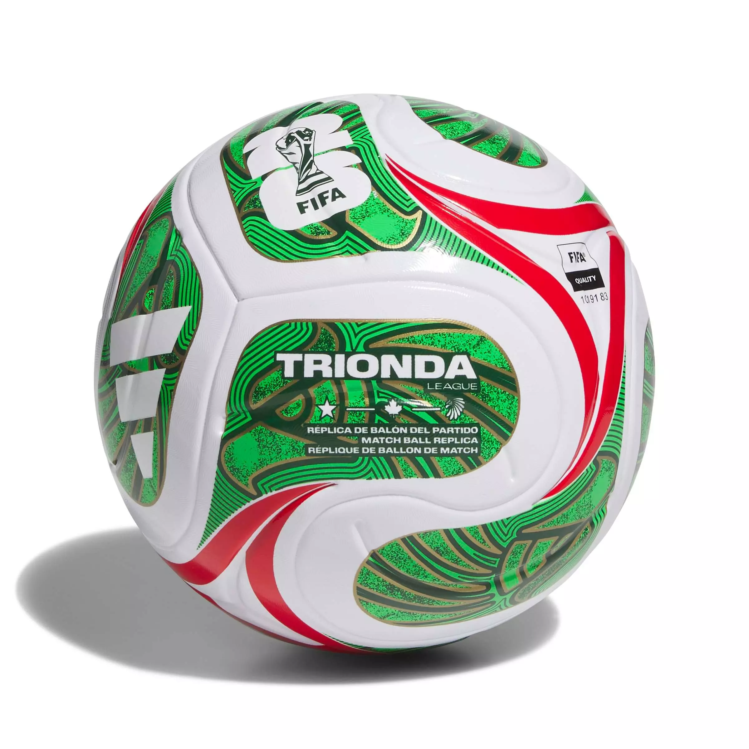 adidas FIFA World Cup 26&trade; TRIONDA Mexico League Soccer Ball - WHITE/VIVID RED/AMAZON GREEN