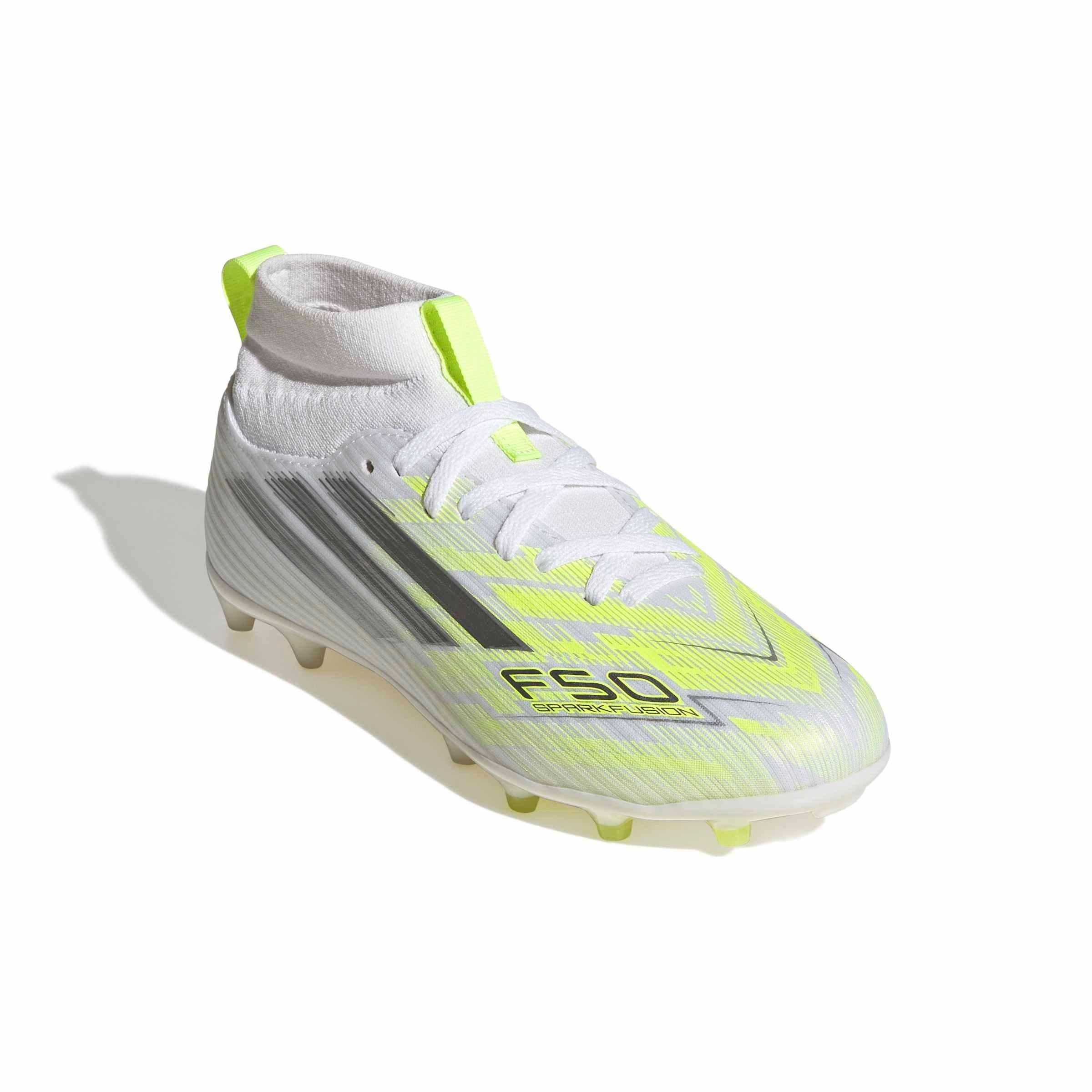 adidas F50 Sparkfusion League FG "Cloud White" Grade School Girls' Soccer Cleat - WHITE/YELLOW Thumbnail View 3