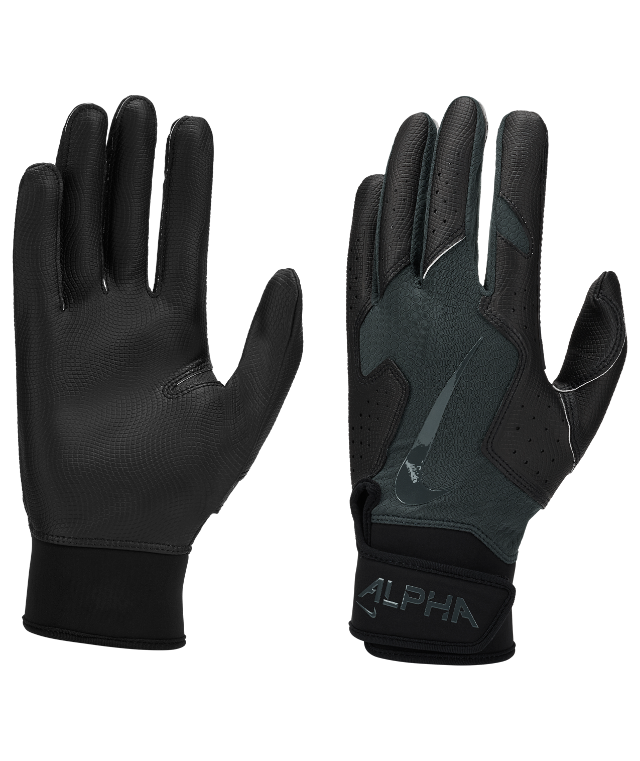 Nike Adult Alpha 2.0 Baseball Batting Gloves - BLACK/GREY Thumbnail View 3