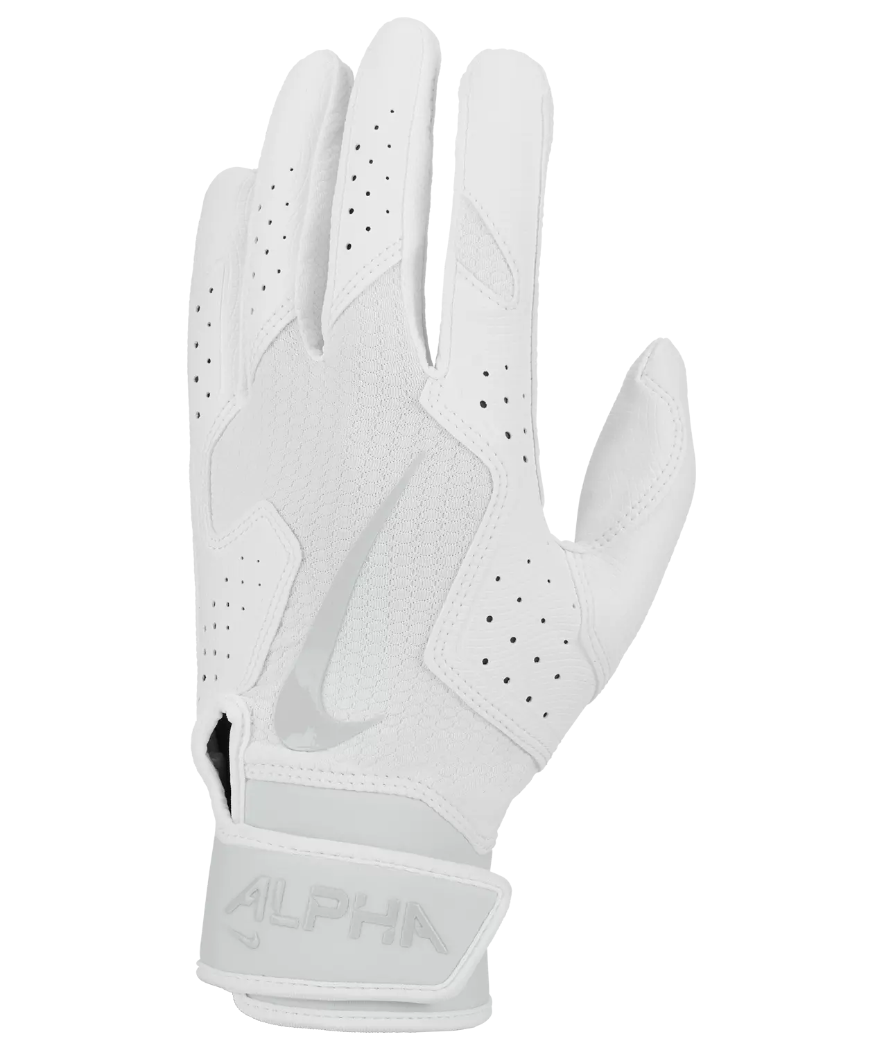 Nike Adult Alpha 2.0 Baseball Batting Gloves-White - WHITE/GREY