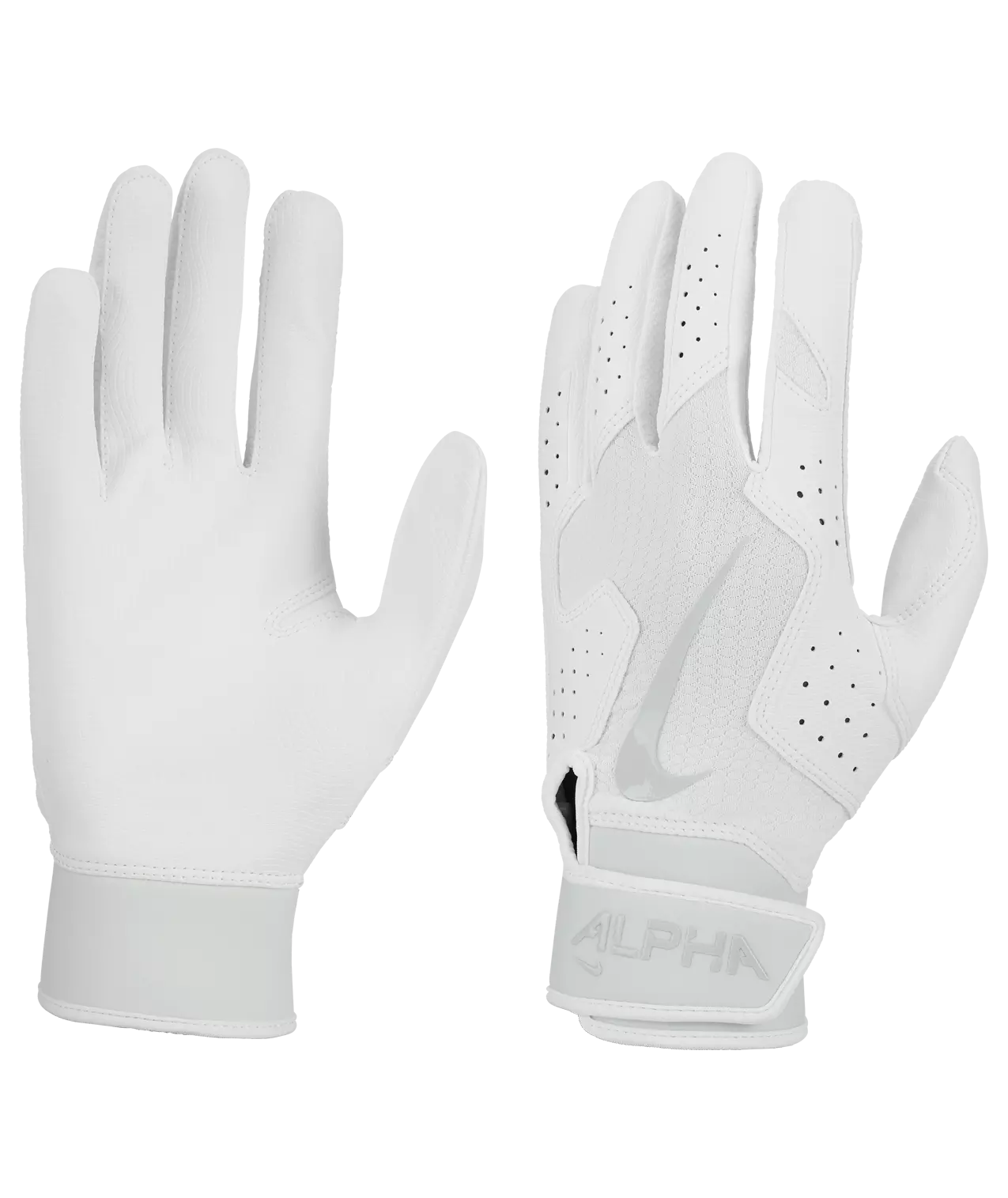 Nike Adult Alpha 2.0 Baseball Batting Gloves-White - WHITE/GREY