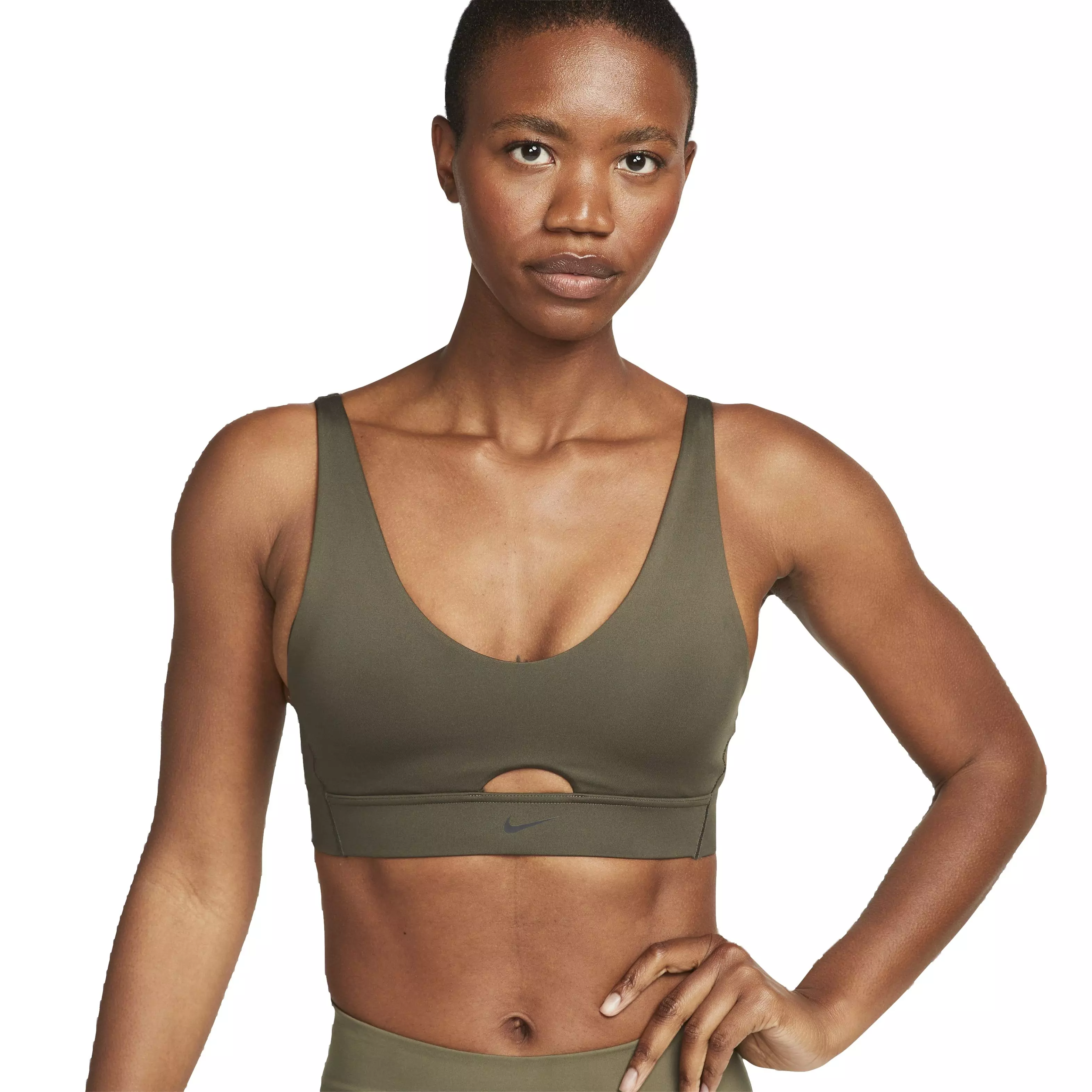 Nike Women's Dri-FIT Indy Plunge Medium Support Padded Sports Bra - Green - GREEN