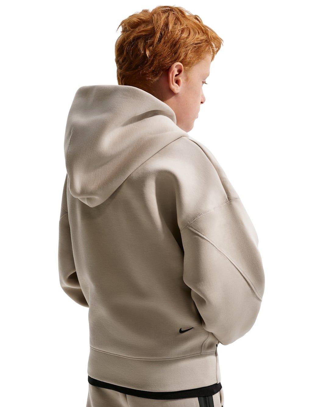 Nike Sportswear Tech Fleece Big Kids' Beige Oversized Pullover Hoodie