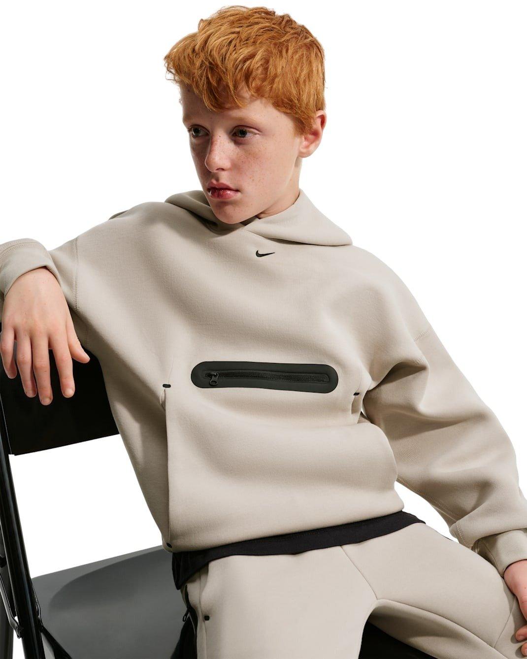 Nike Sportswear Tech Fleece Big Kids' Beige Oversized Pullover Hoodie