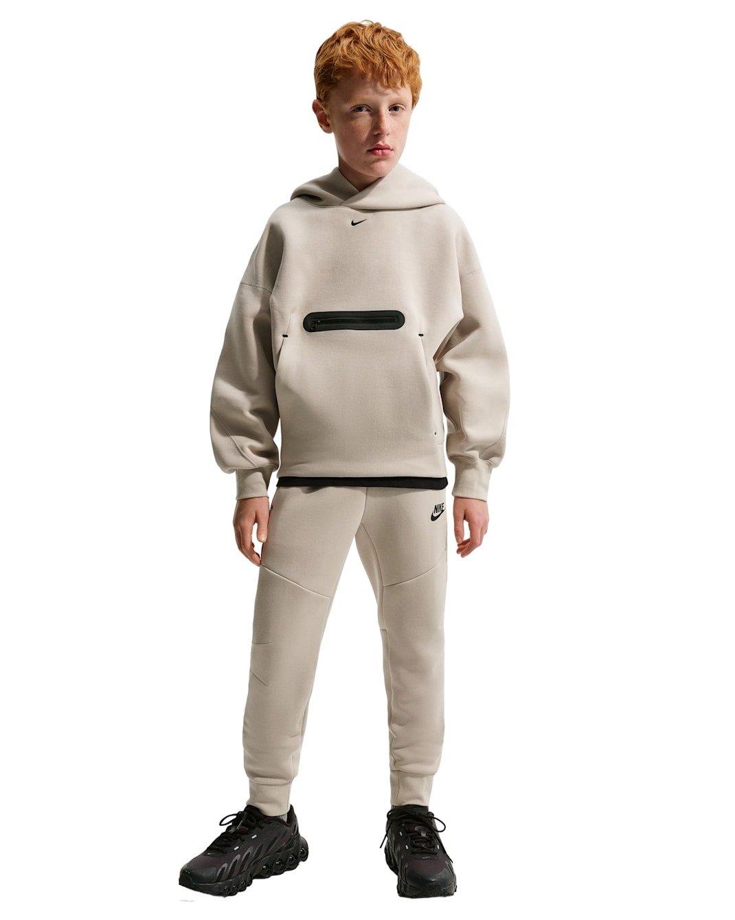 Nike Sportswear Tech Fleece Big Kids' Beige Oversized Pullover Hoodie