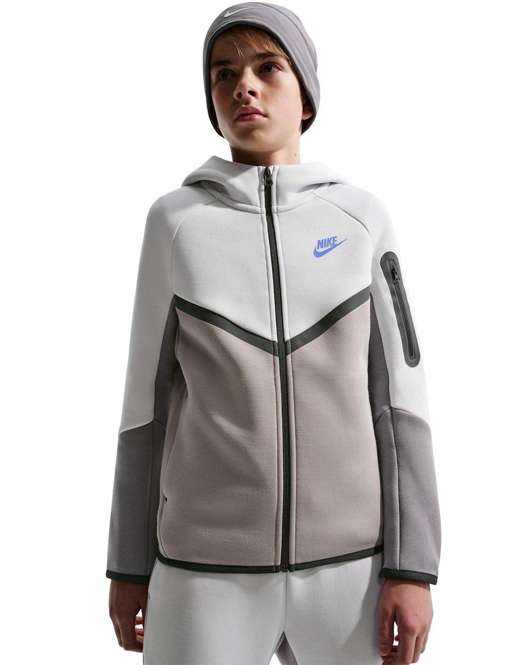Nike Big Kids' Sportswear Tech Fleece Full-Zip Hooded Jacket - Grey - GREY Thumbnail View 3