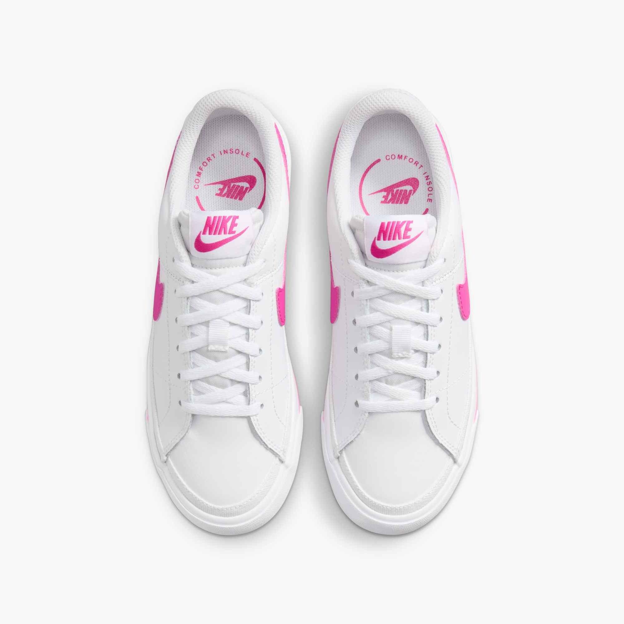 Nike Court Legacy "White/Laser Fuchsia" Grade School Girls' Shoe - WHITE/FUCHSIA Thumbnail View 3