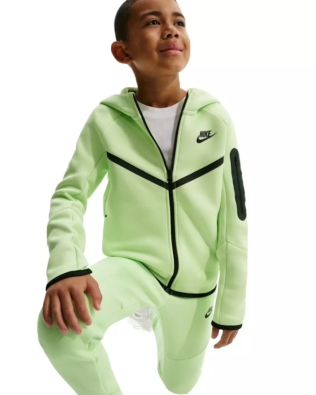 Nike Big Kids' Sportswear Tech Fleece Full-Zip Hooded Jacket - Lime Green - LIME GREEN