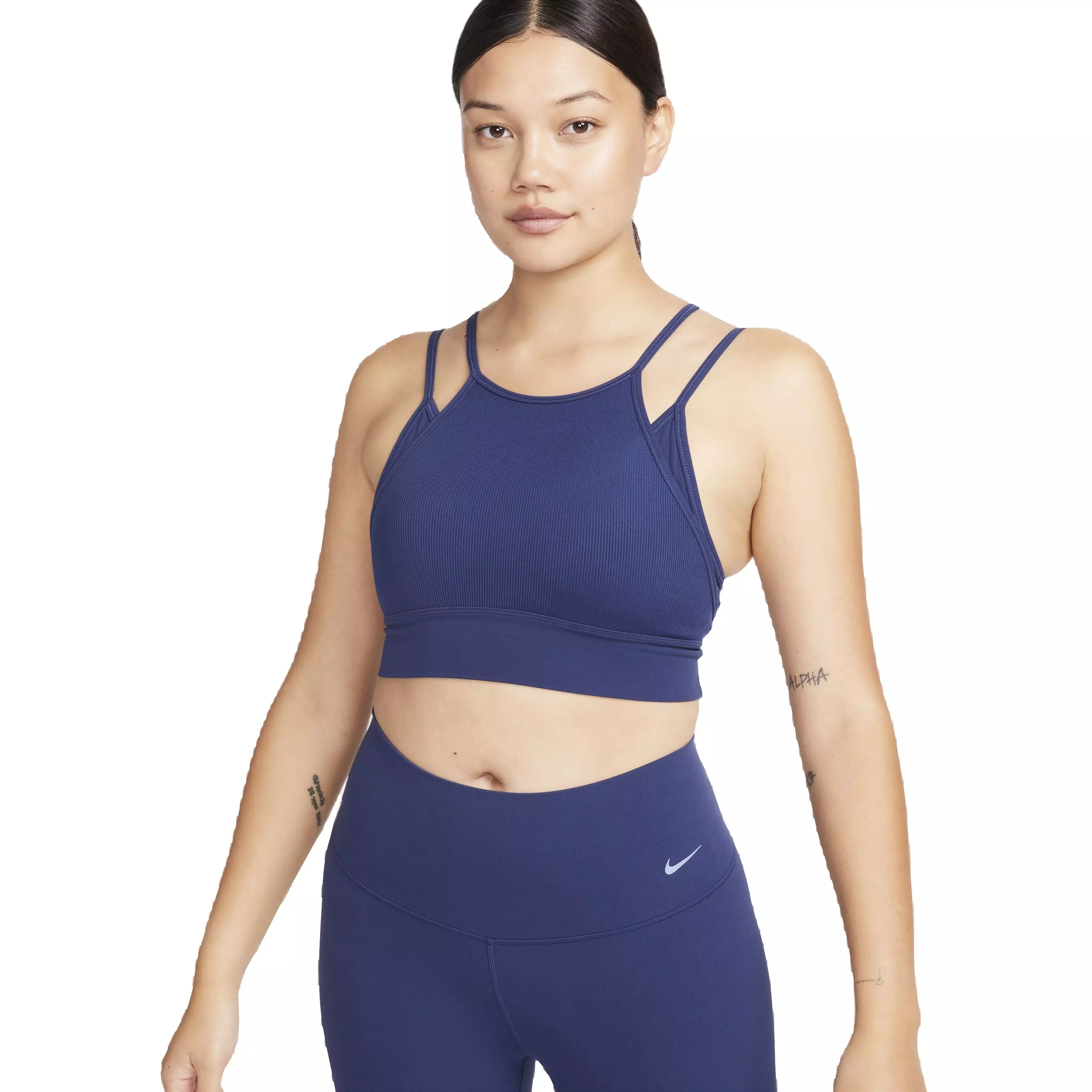 Nike Women's Light Support Indy Strappy Padded Longline Sports Bra - Navy - NAVY