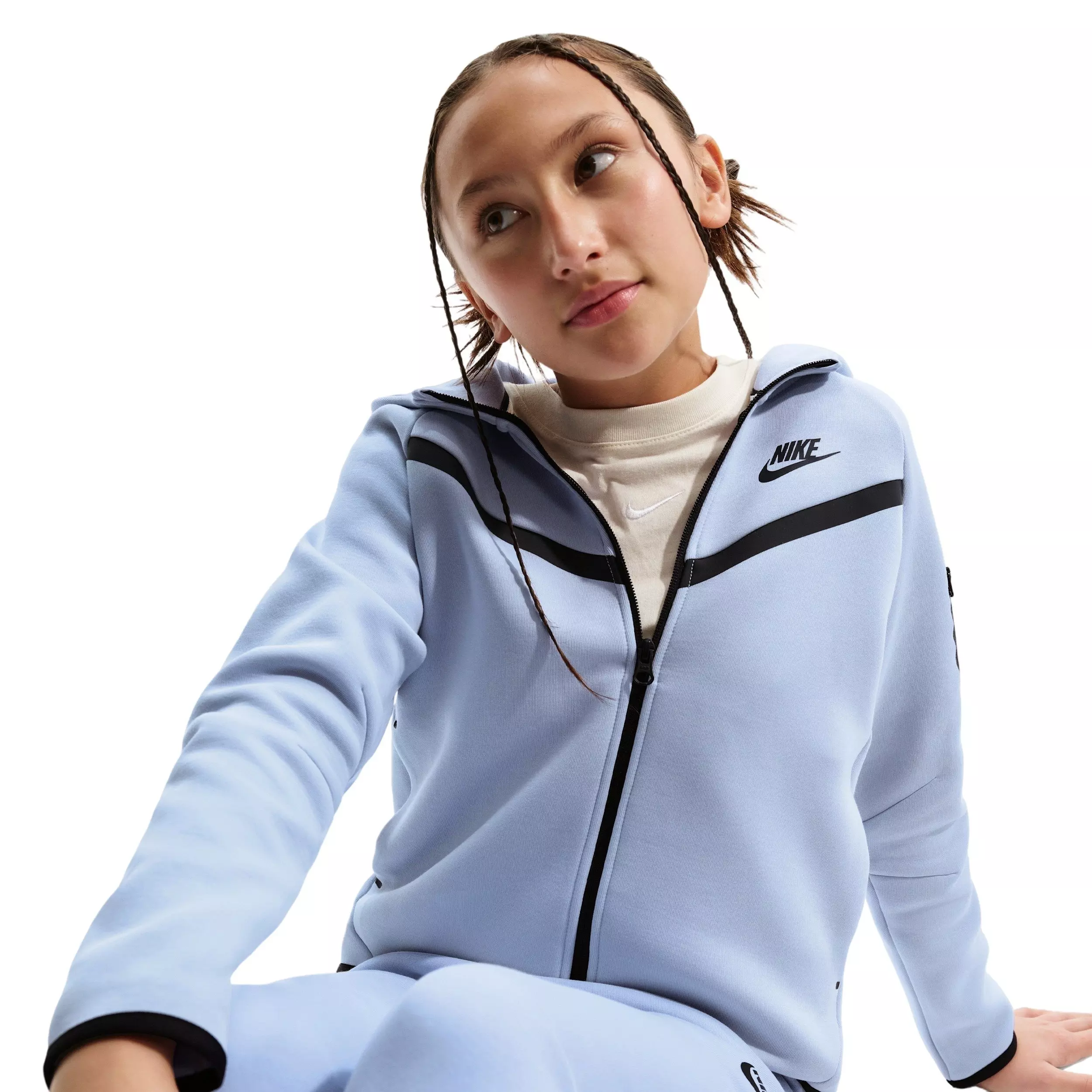 Nike Big Girls' Sportswear Tech Fleece Full-Zip LS PD Jacket -Grey - GREY