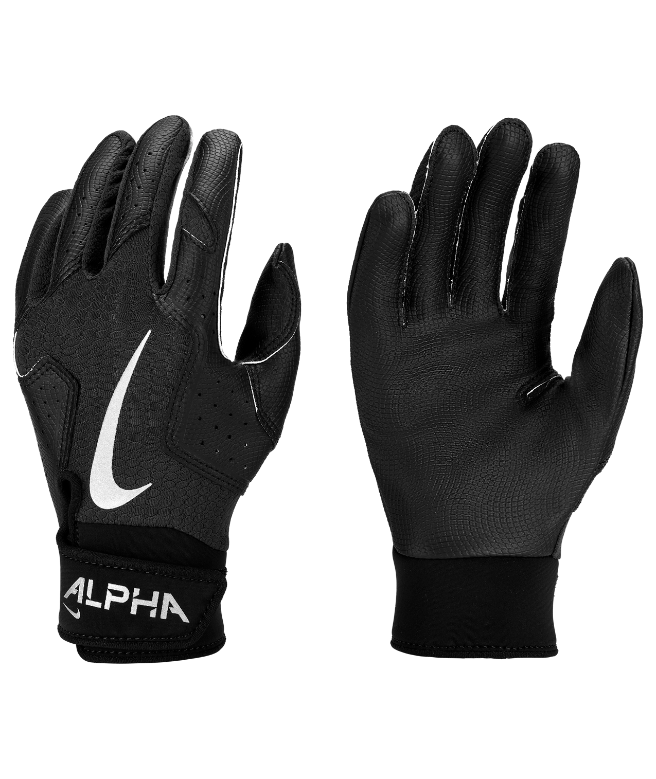 Nike Youth Alpha 2.0 Baseball Batting Gloves-Black - BLACK/SILVER Thumbnail View 3