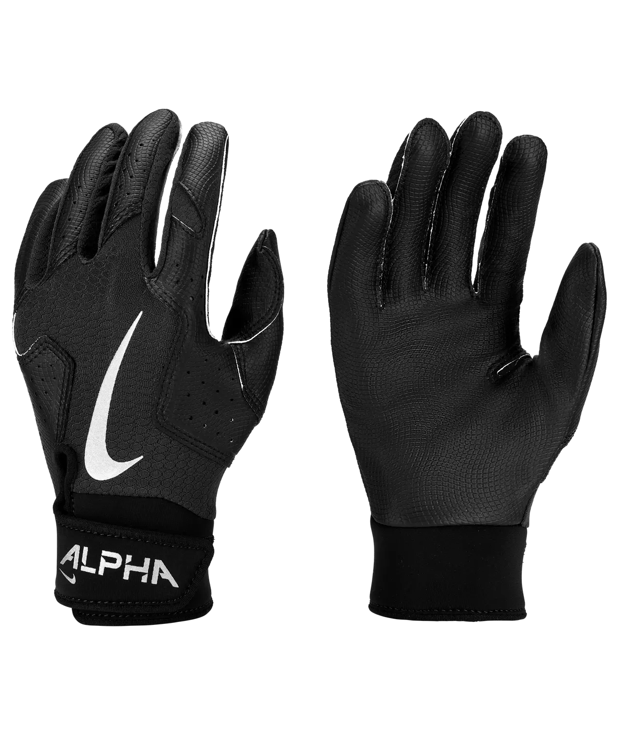 Nike Youth Alpha 2.0 Baseball Batting Gloves-Black - BLACK/SILVER