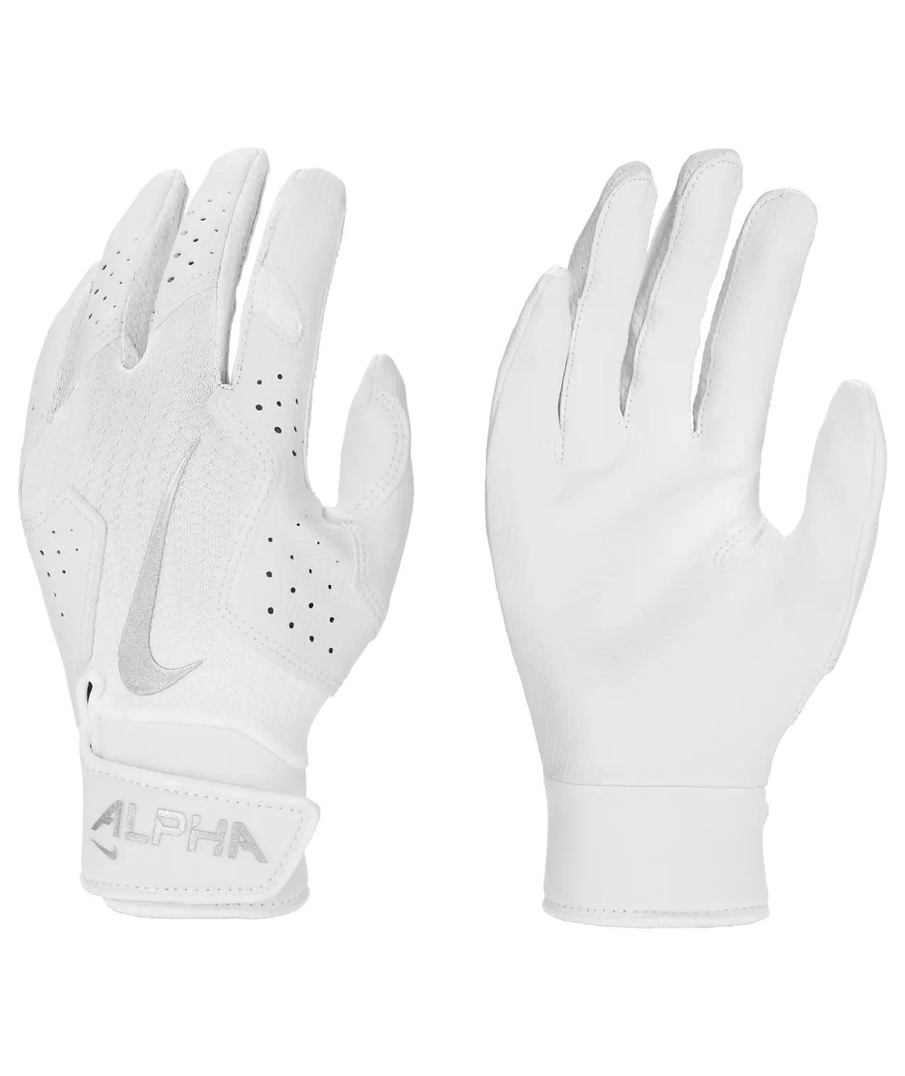 Nike Youth Alpha 2.0 Baseball Batting Gloves-White - WHITE/SILVER