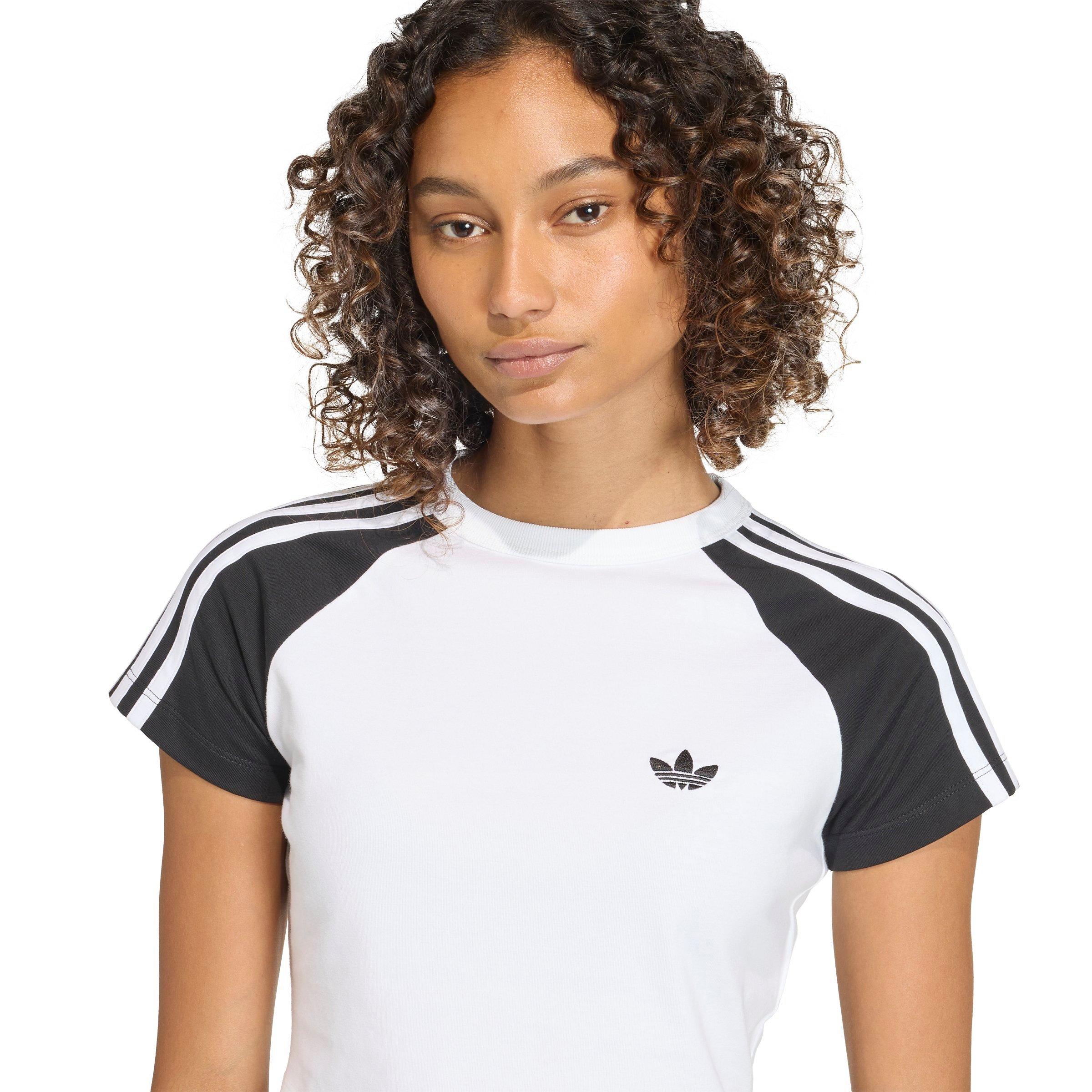 adidas Originals Women's SST 3-Stripes Baby Tee - WHITE/BLACK Thumbnail View 4