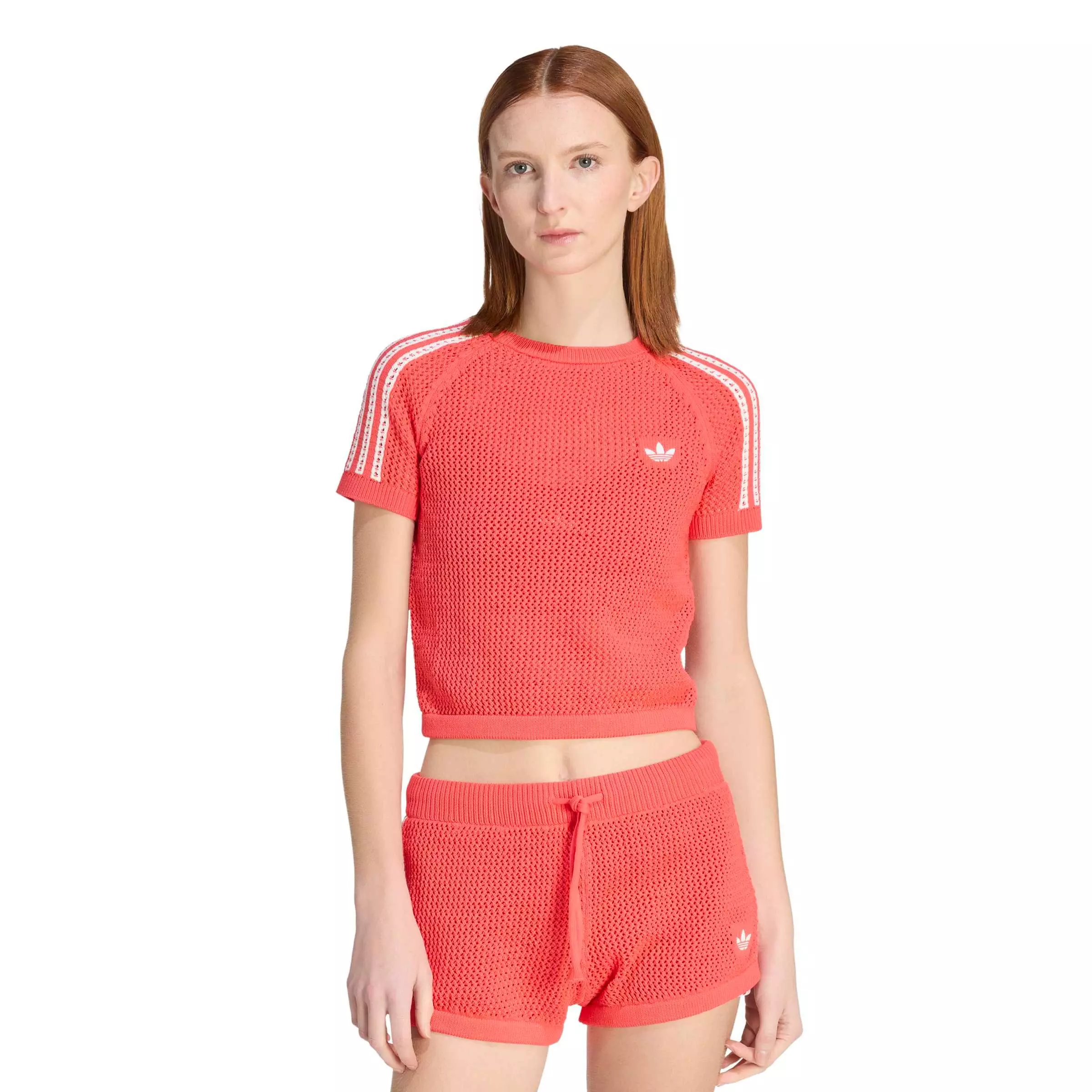 adidas Origianls Women's Knitted Crochet Cali Tee - RED/WHITE