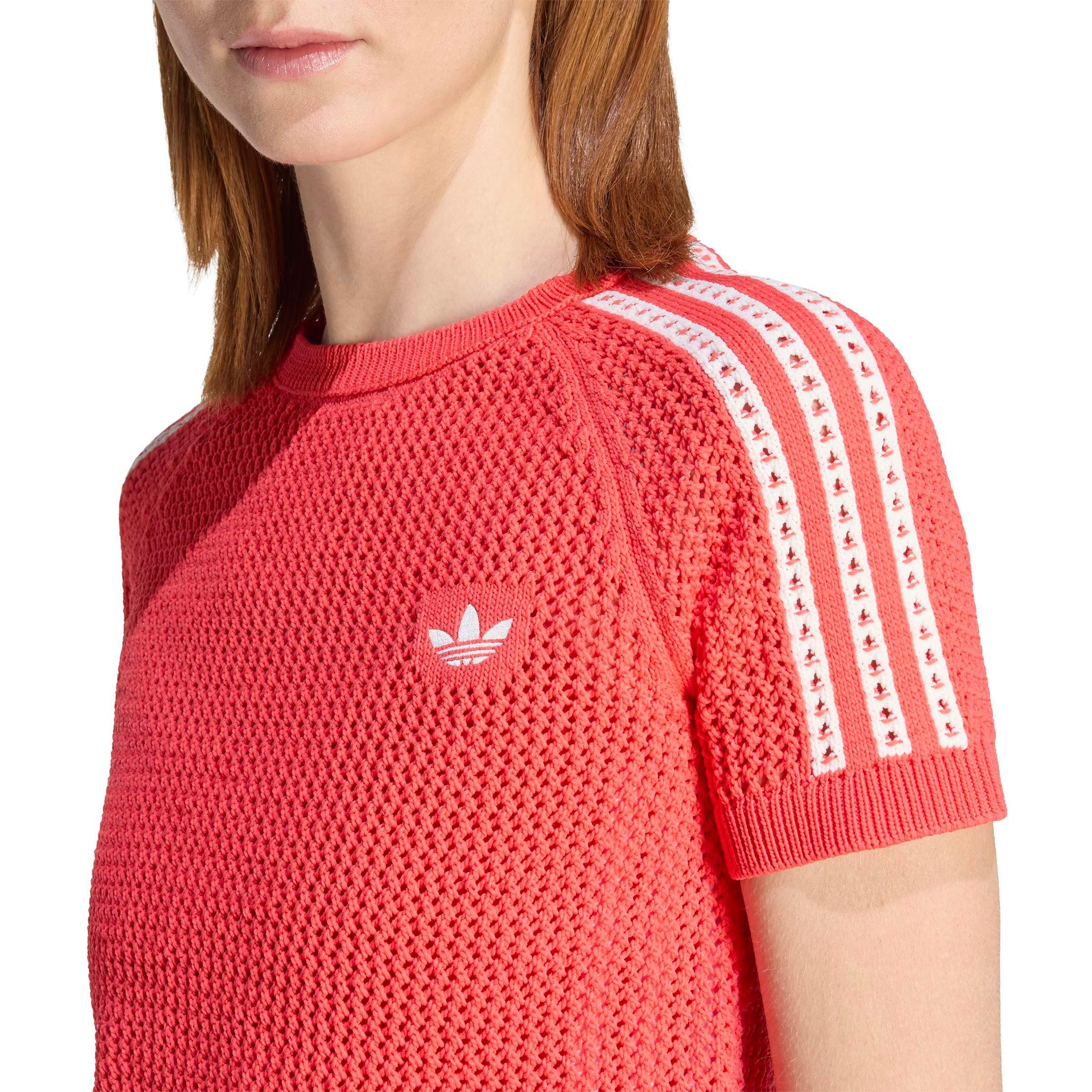 adidas Origianls Women's Knitted Crochet Cali Tee - RED/WHITE Thumbnail View 2