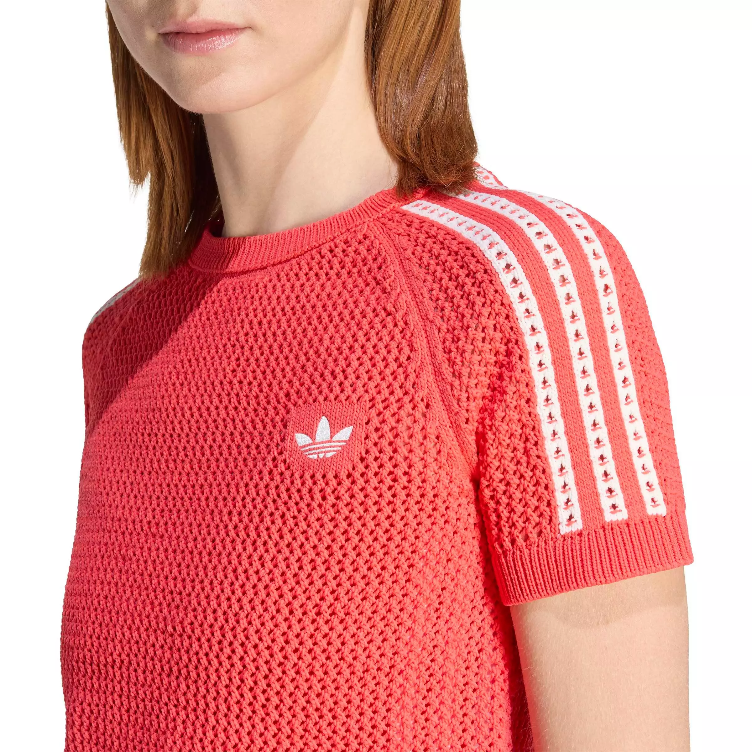 adidas Origianls Women's Knitted Crochet Cali Tee - RED/WHITE