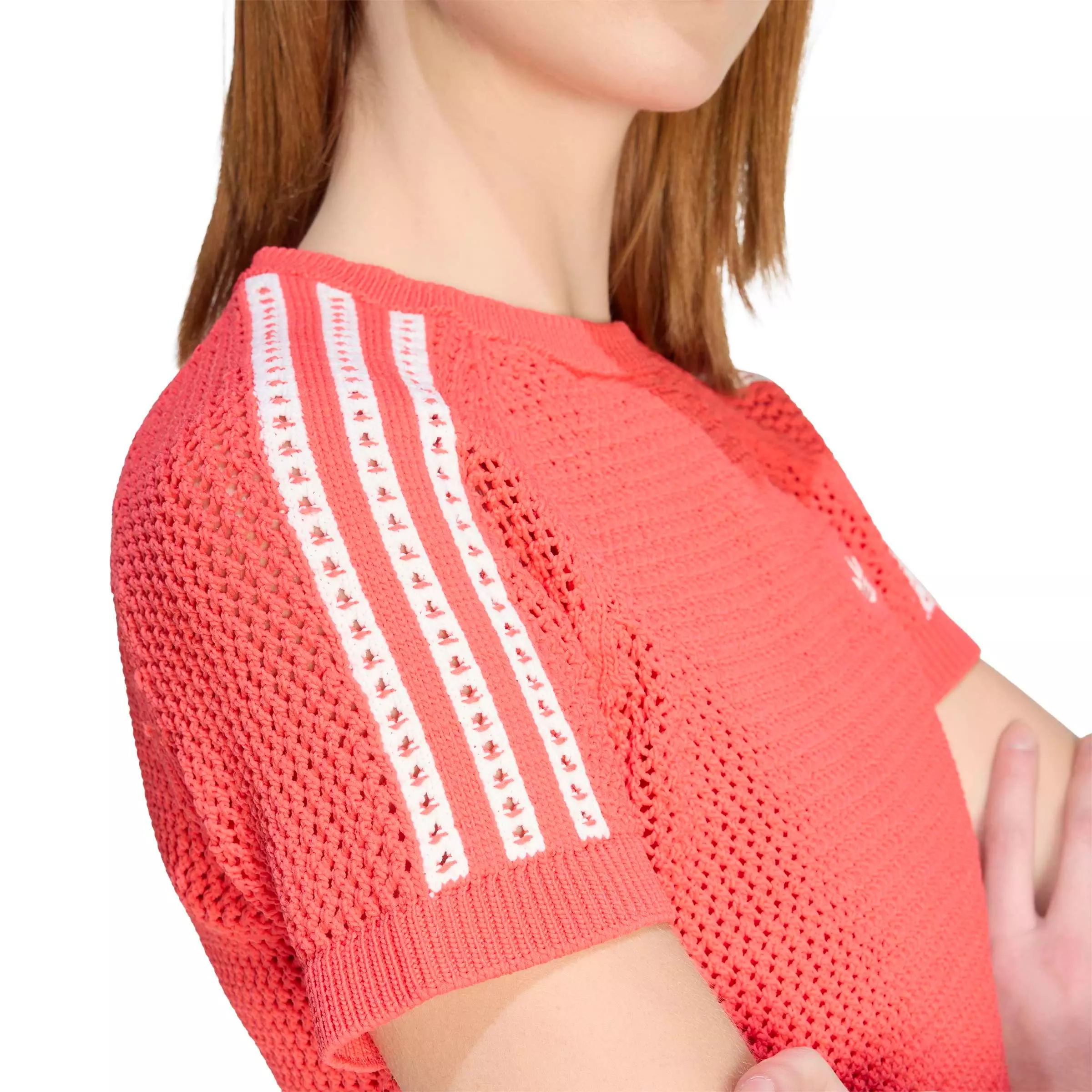 adidas Originals Women's Knitted Crochet Cali Tee - RED/WHITE