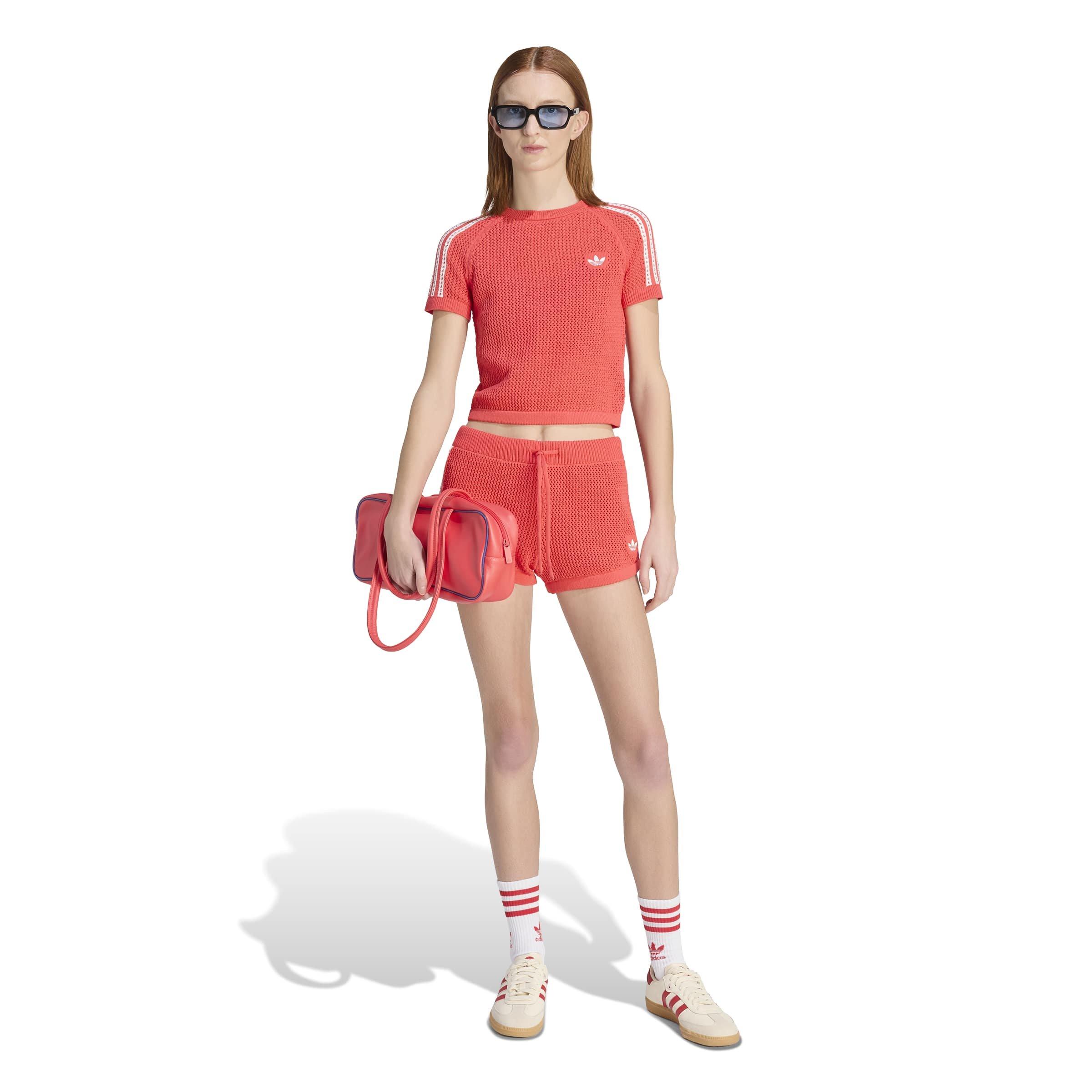 adidas Originals Women's Knitted Crochet Cali Tee - RED/WHITE Thumbnail View 5