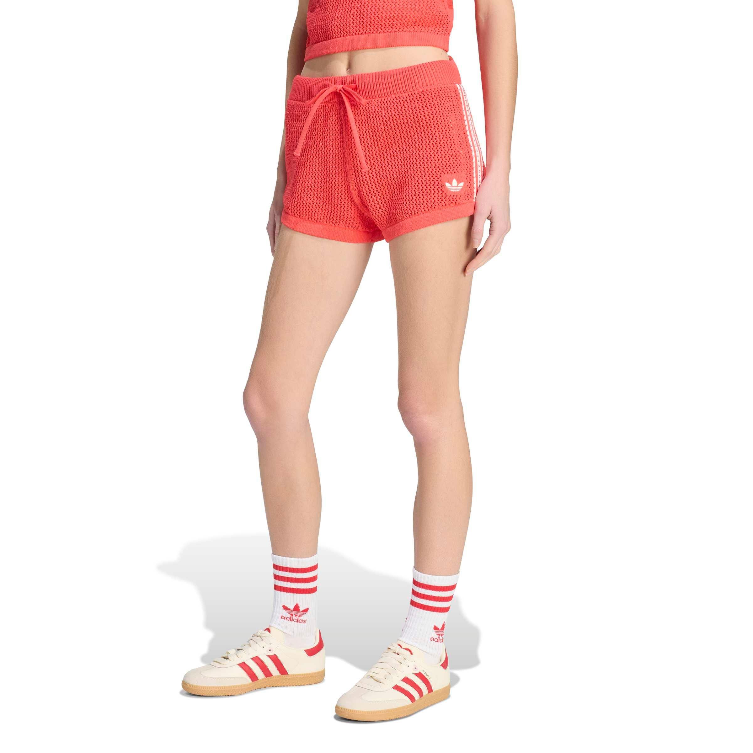 adidas Originals Women's Knitted Crochet Shorts - RED/WHITE Thumbnail View 1