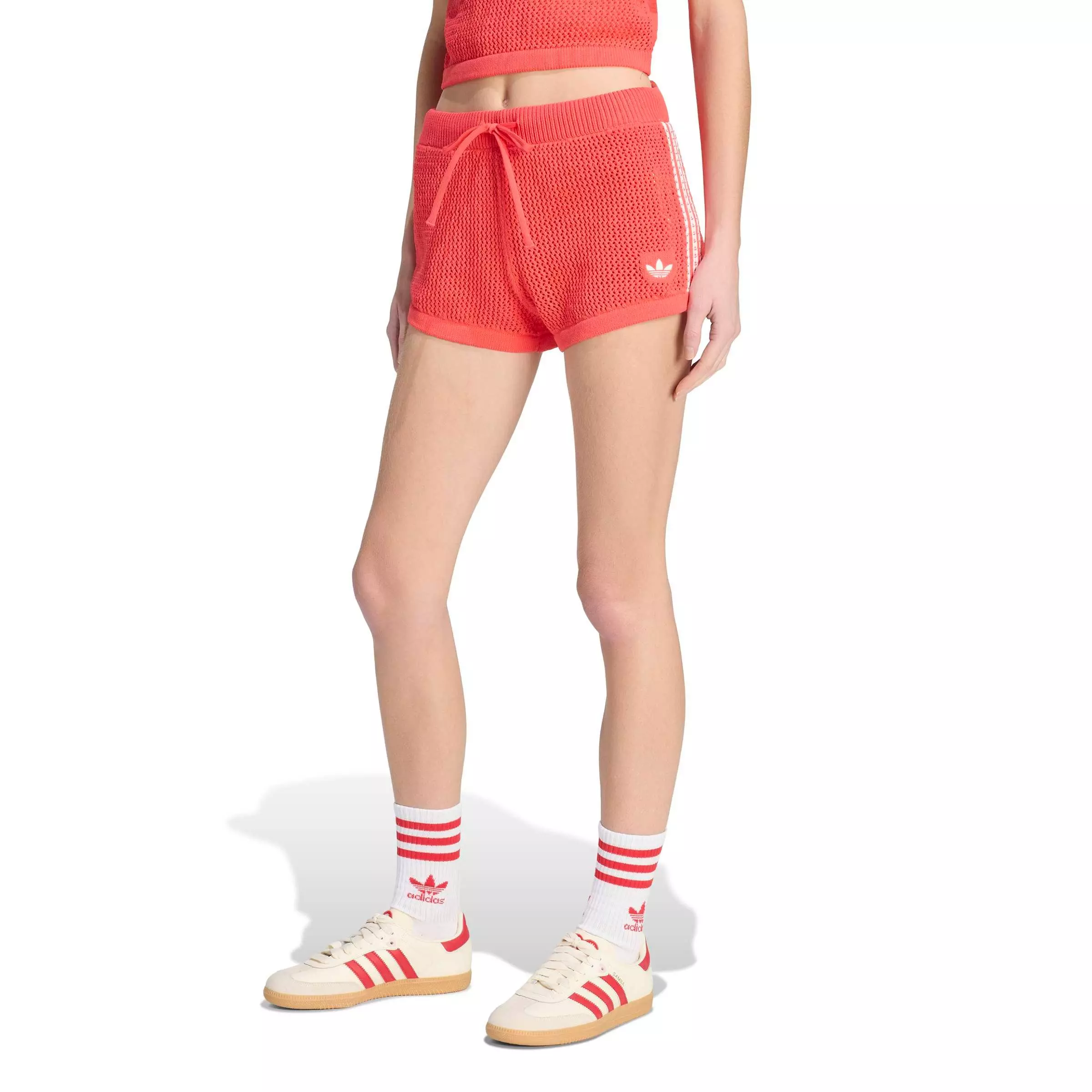adidas Originals Women's Knitted Crochet Shorts - RED/WHITE