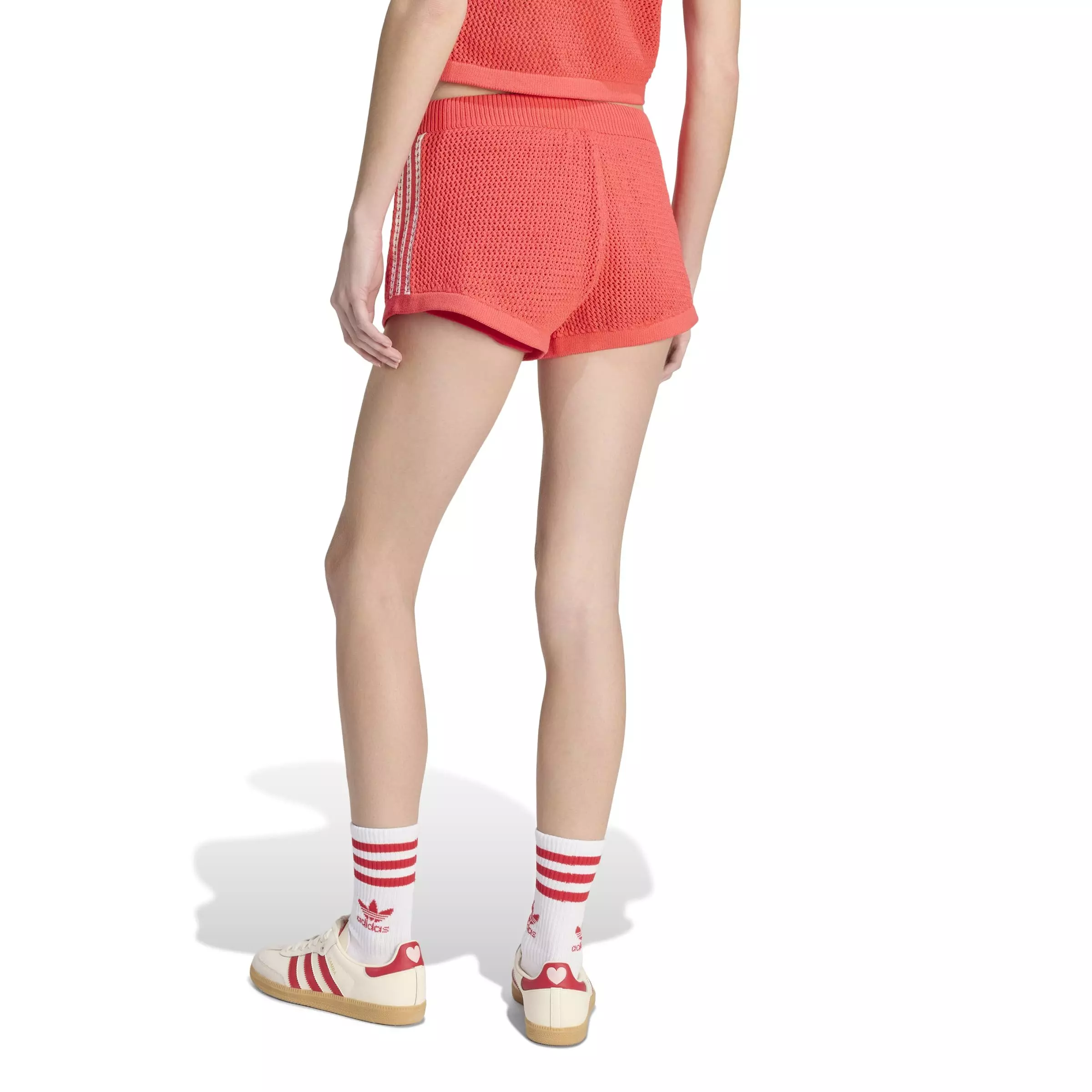 adidas Originals Women's Knitted Crochet Shorts - RED/WHITE