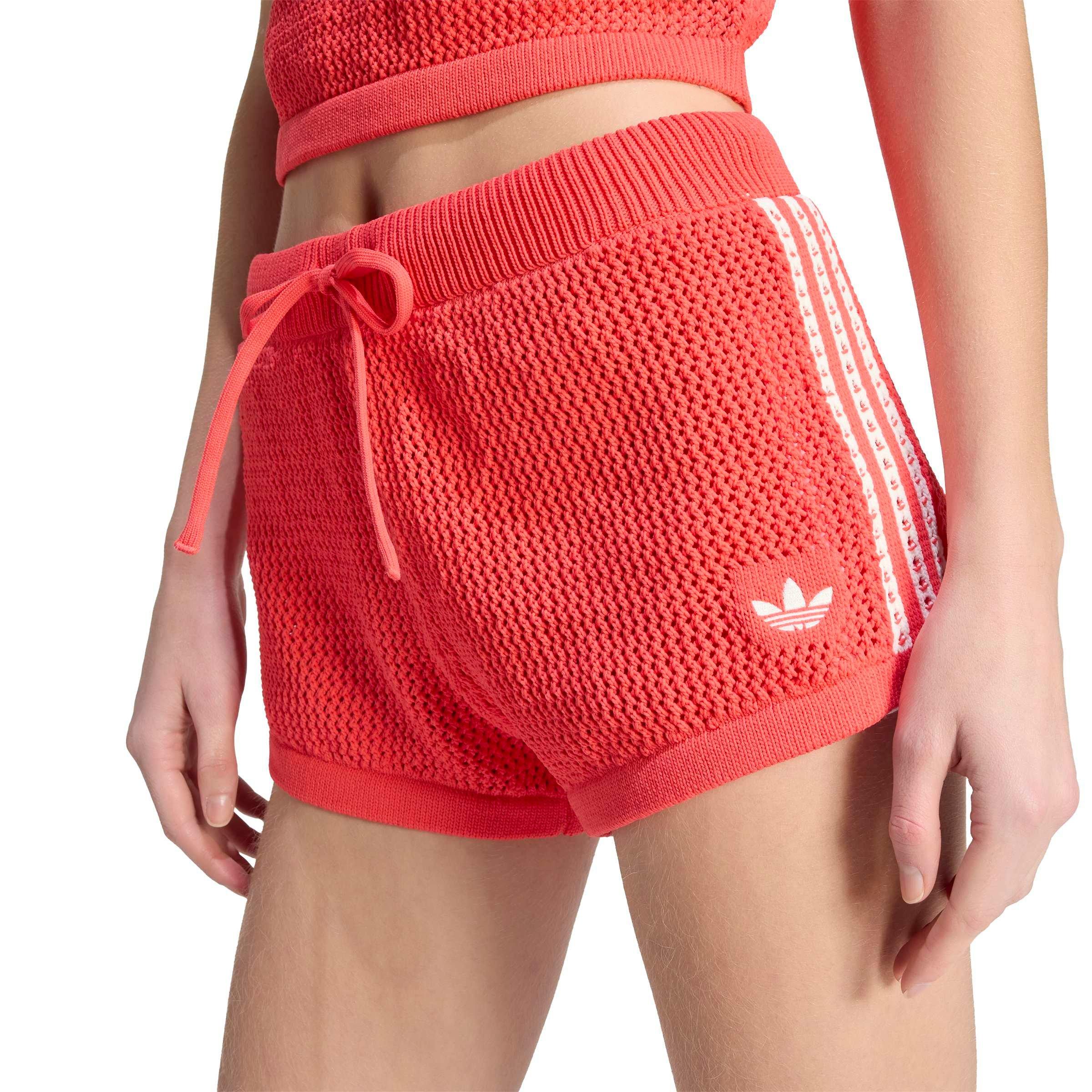 adidas Originals Women's Knitted Crochet Shorts - RED/WHITE Thumbnail View 2