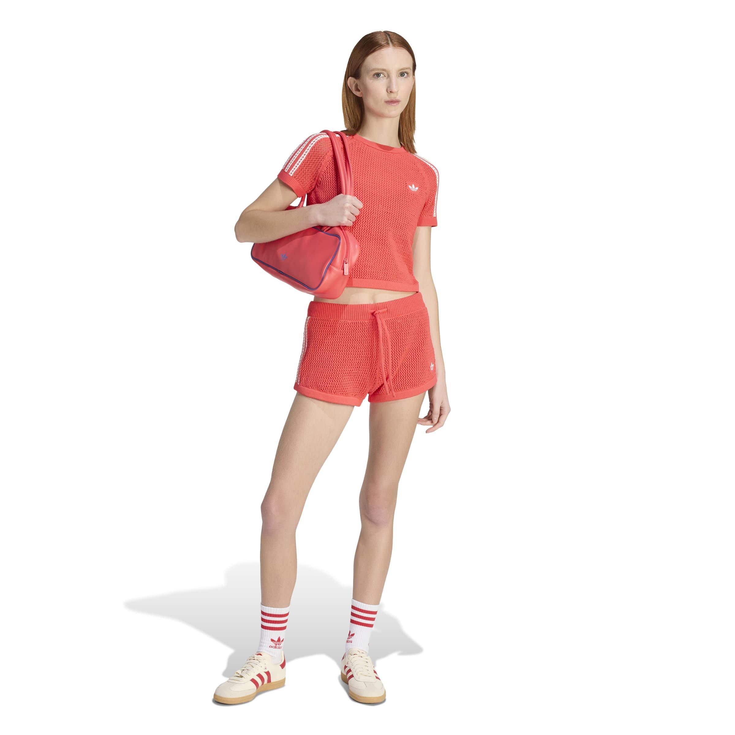 adidas Originals Women's Knitted Crochet Shorts - RED/WHITE Thumbnail View 5