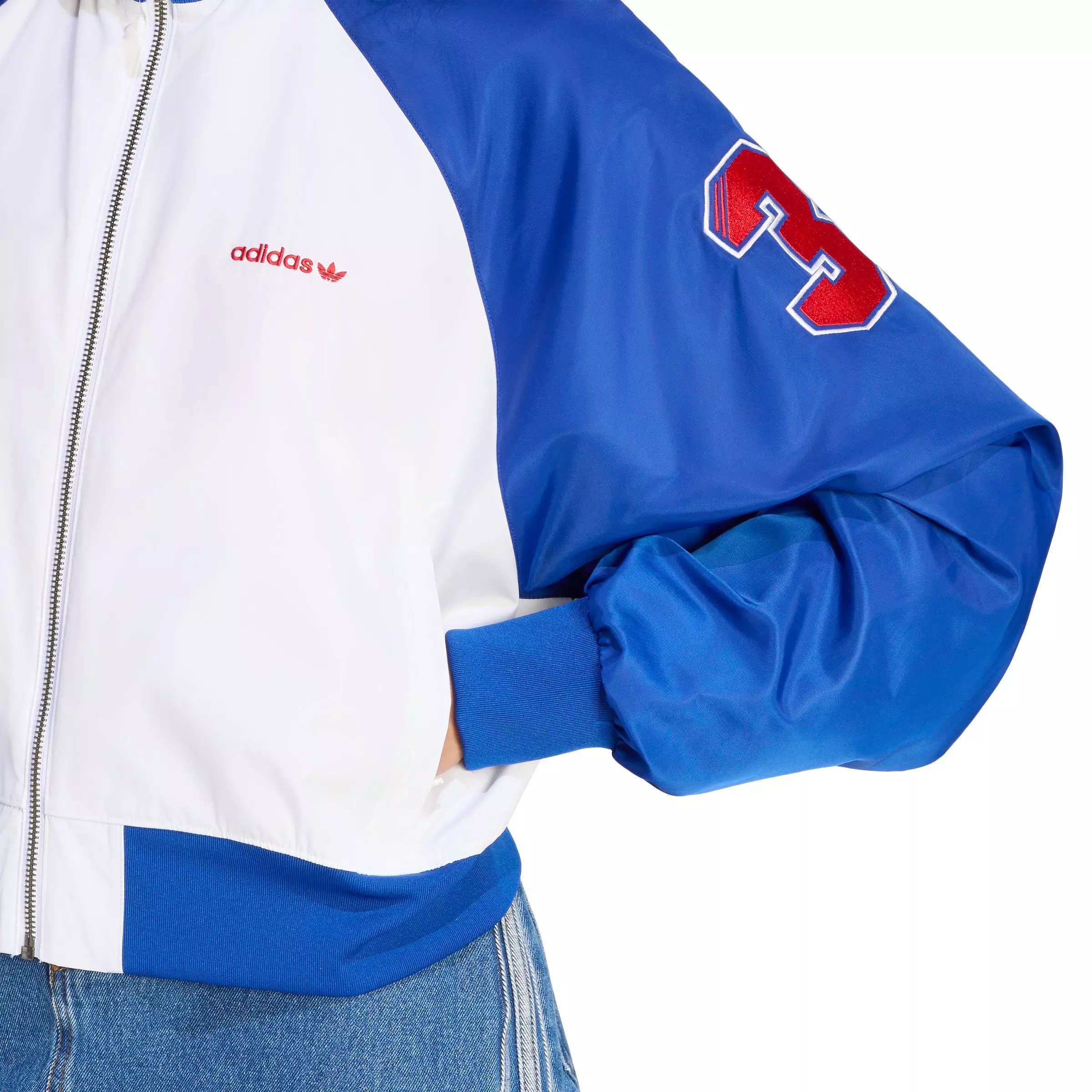 adidas Originals Women's SST Varsity Bomber Jacket - WHITE/BLUE