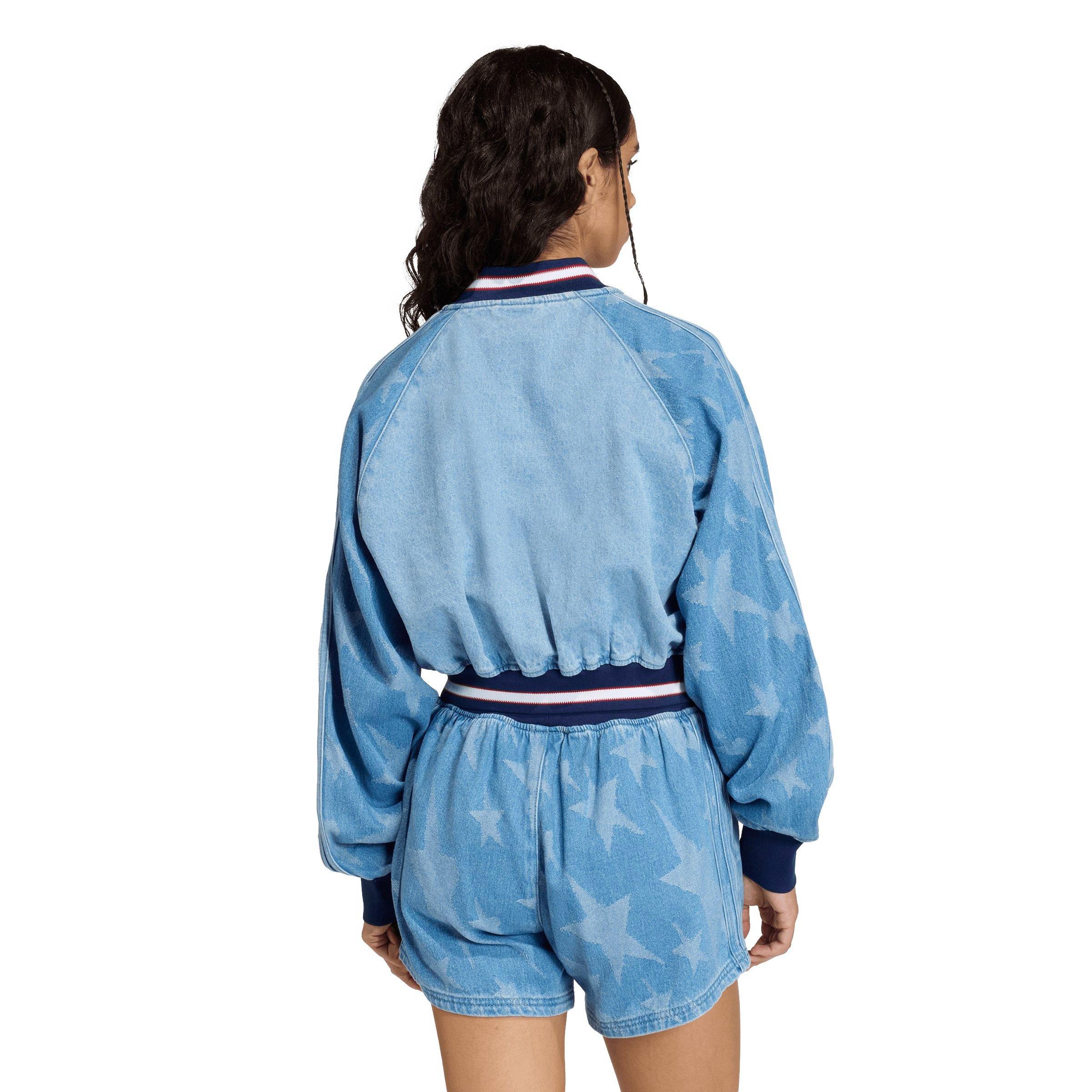adidas Women's SST Demin Graphic Varsity Bomber Jacket - BLUE Thumbnail View 2