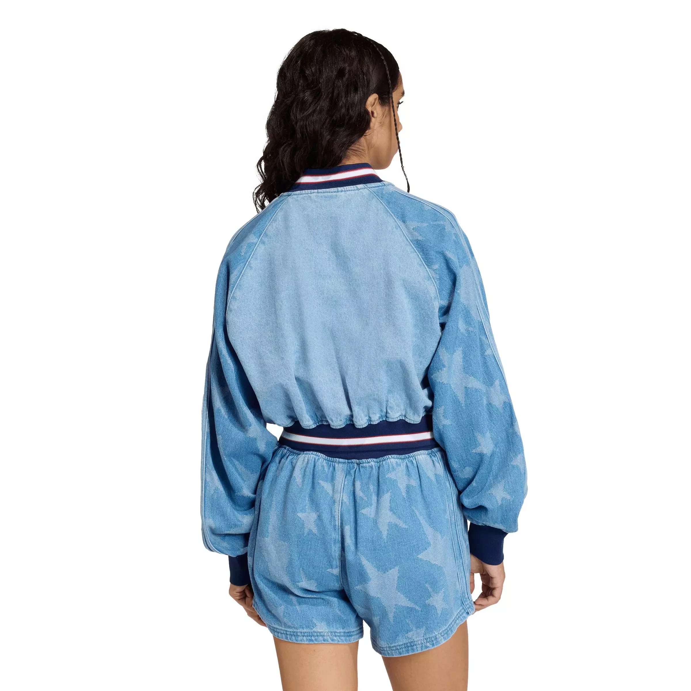 adidas Women's SST Demin Graphic Varsity Bomber Jacket - BLUE