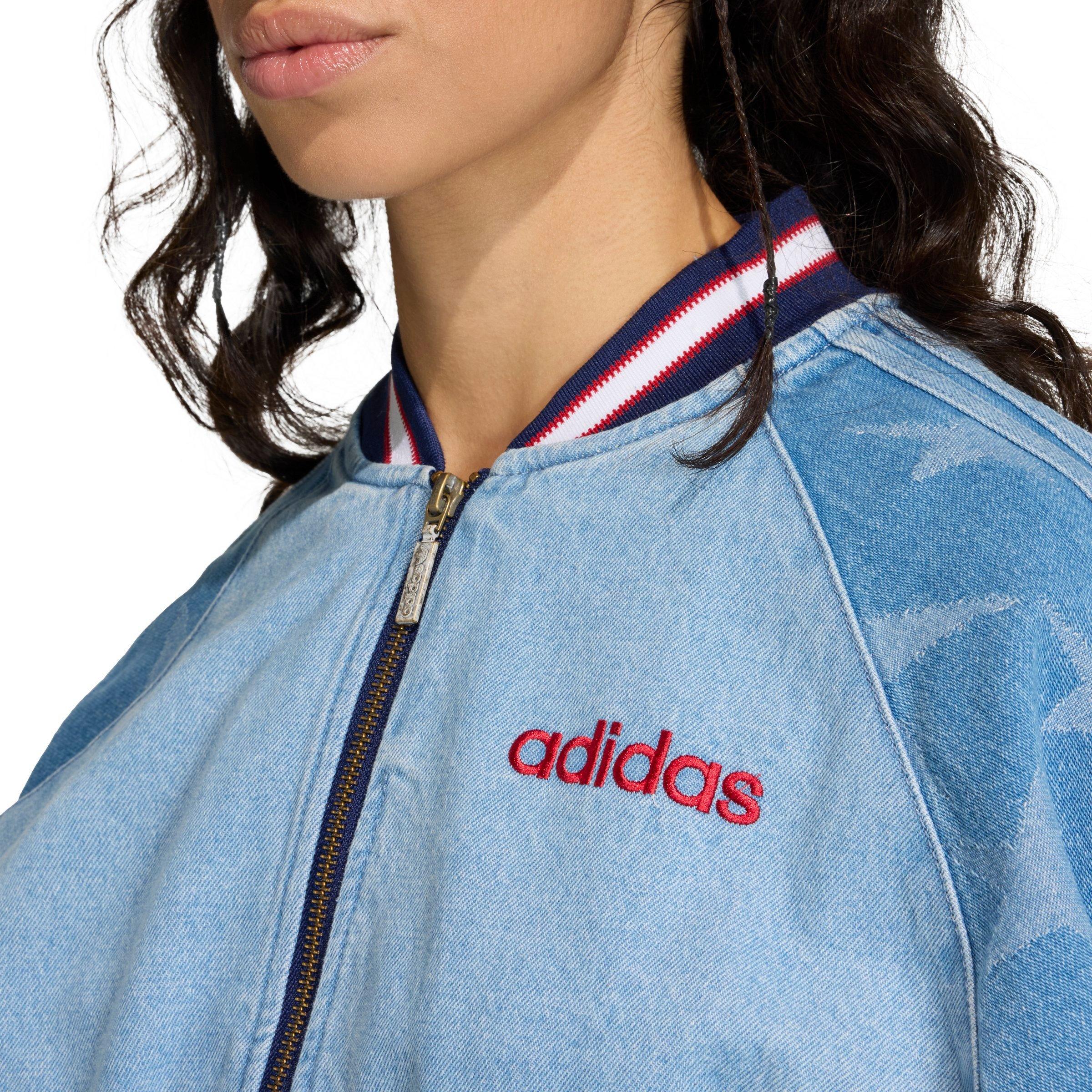 adidas Women's SST Demin Graphic Varsity Bomber Jacket - BLUE Thumbnail View 3