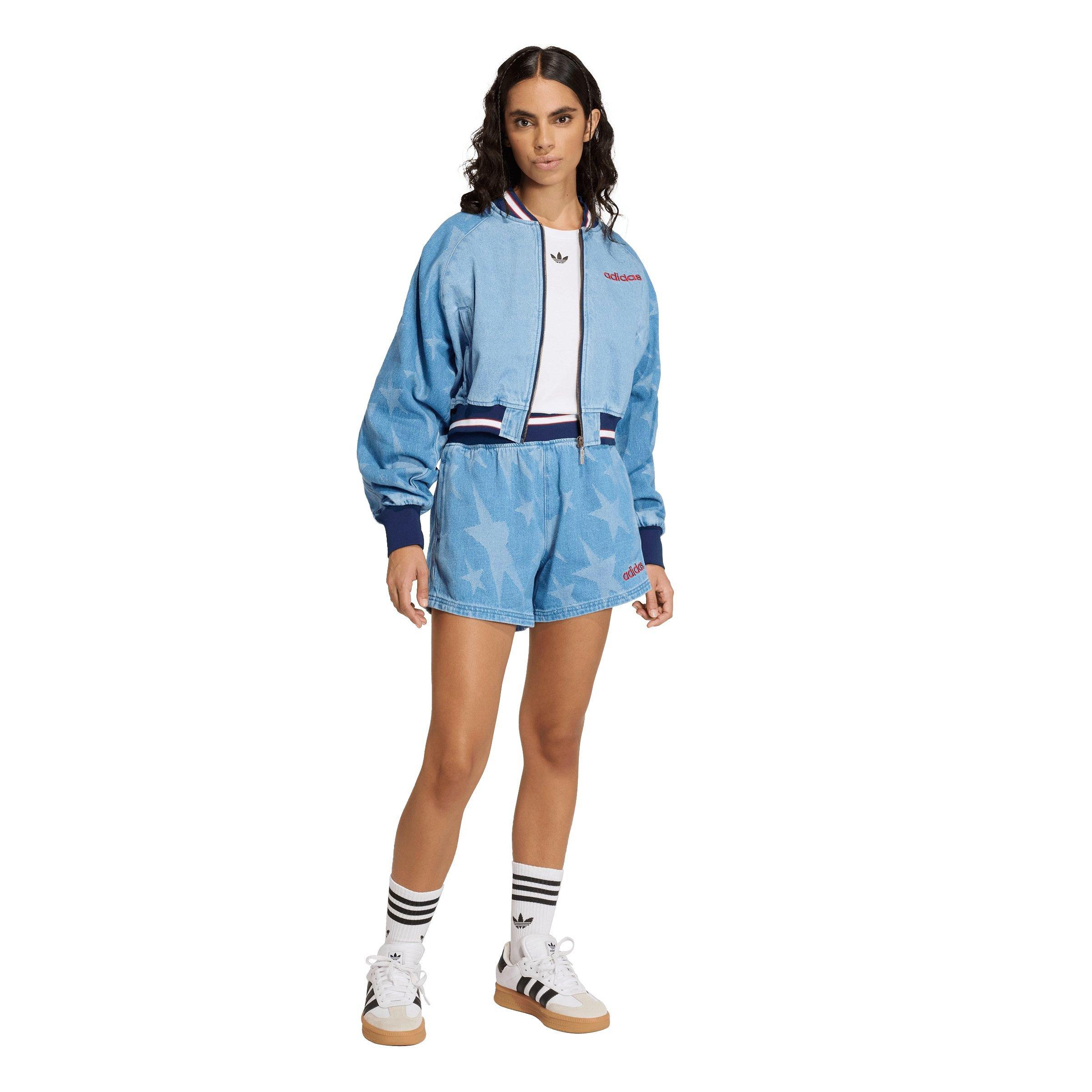 adidas Women's SST Demin Graphic Varsity Bomber Jacket - BLUE Thumbnail View 5