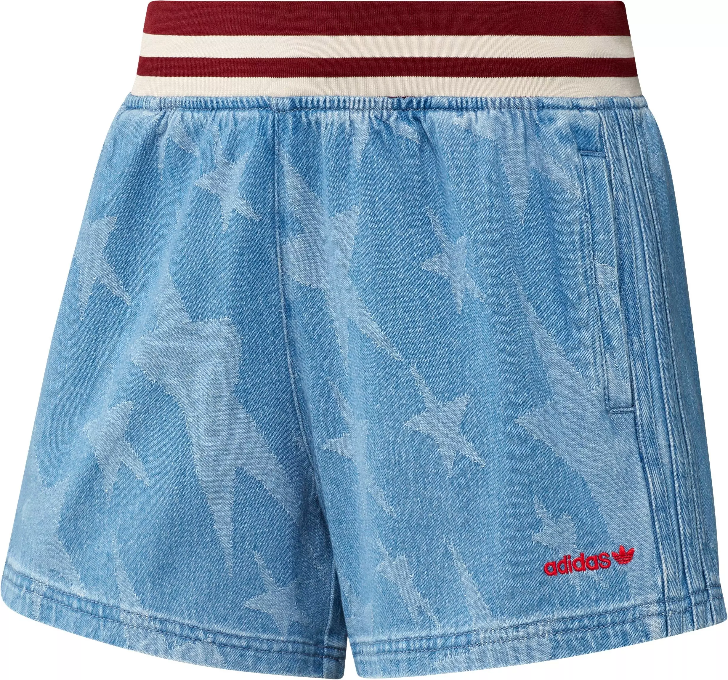 adidas Originals Women's Denim Graphic Varsity Shorts - BLUE