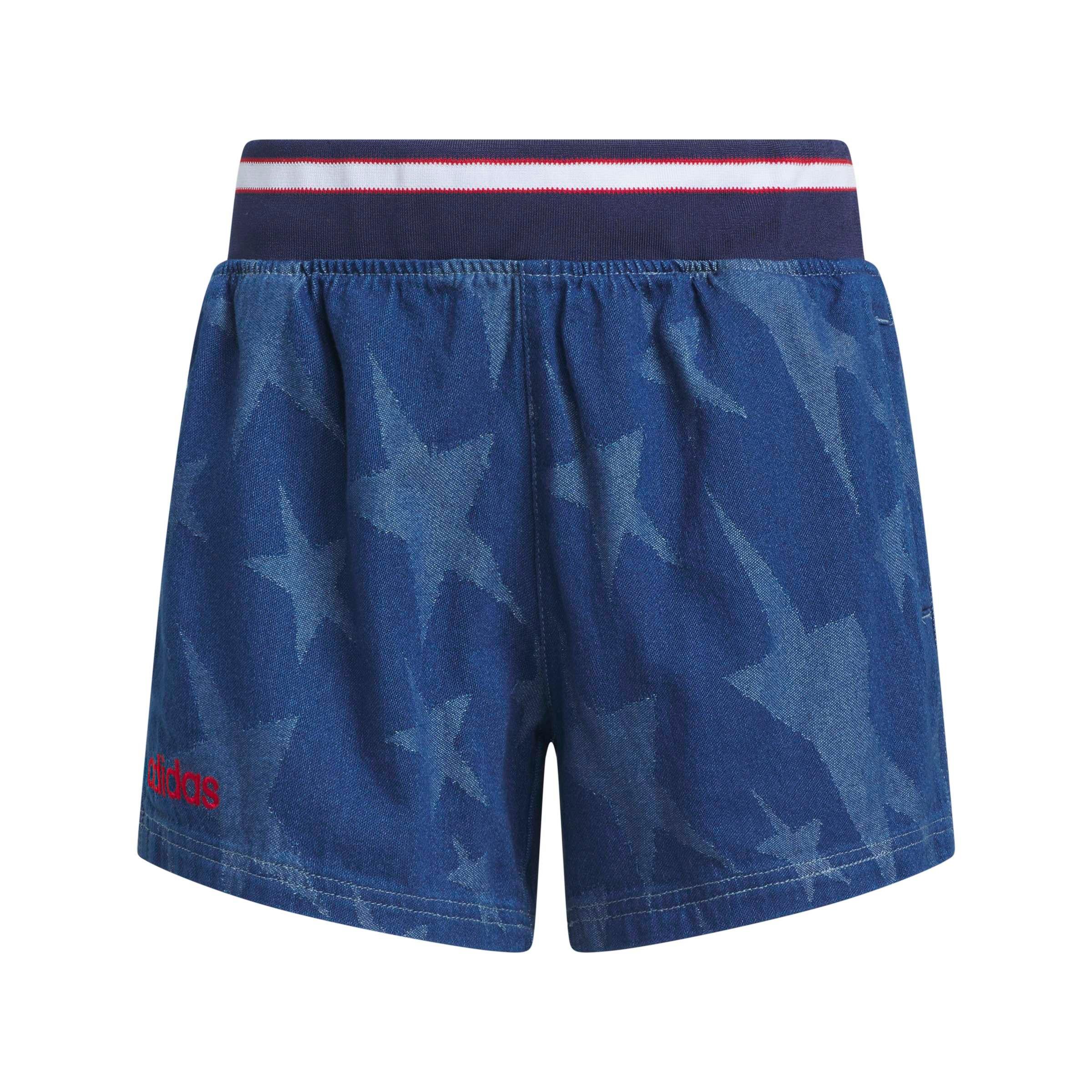 adidas Originals Women's Denim Graphic Varsity Shorts - BLUE Thumbnail View 6