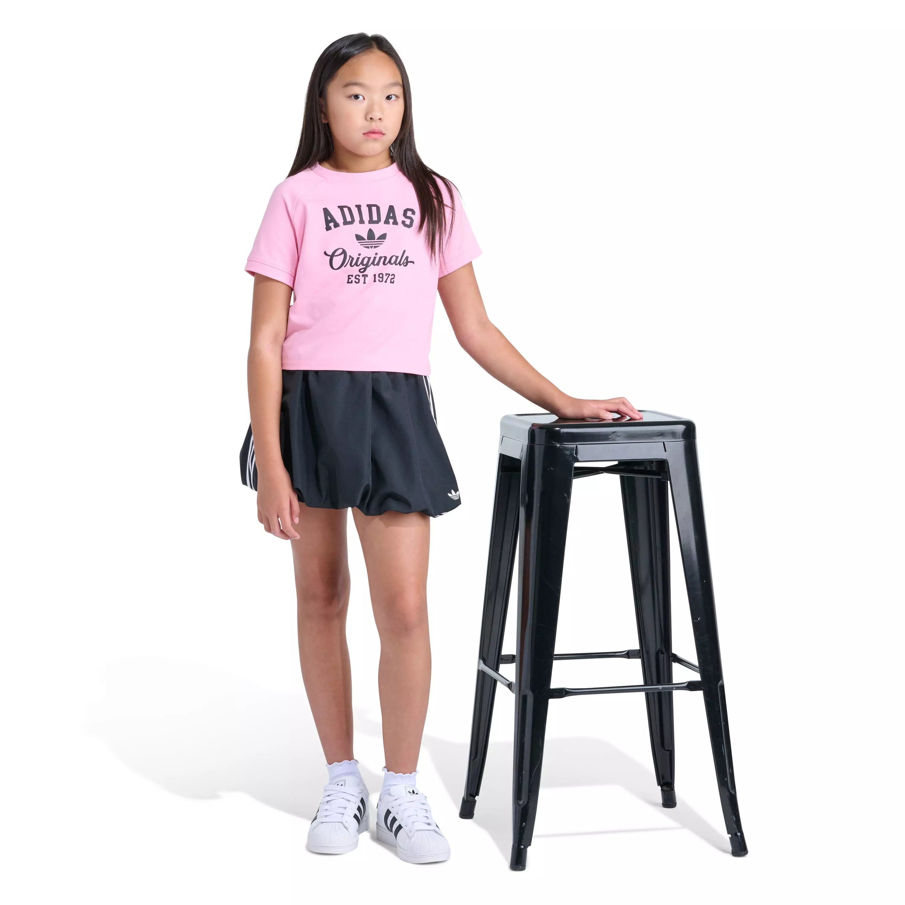 adidas Big Girls' Tight Fit Trefoil Puff Ink Tee - Pink - PINK