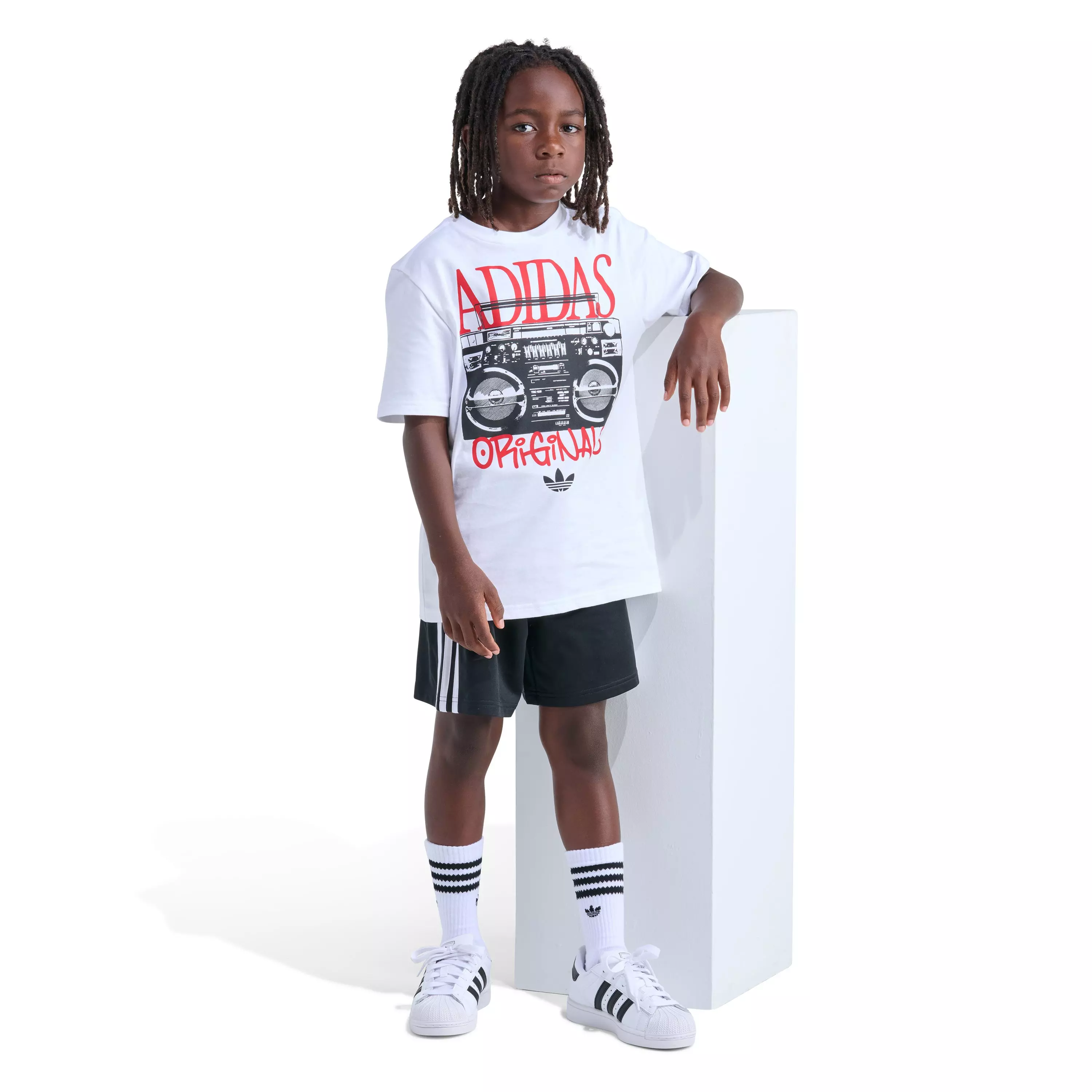 adidas Big Kids' Boom Box Tee - WHITE/RED