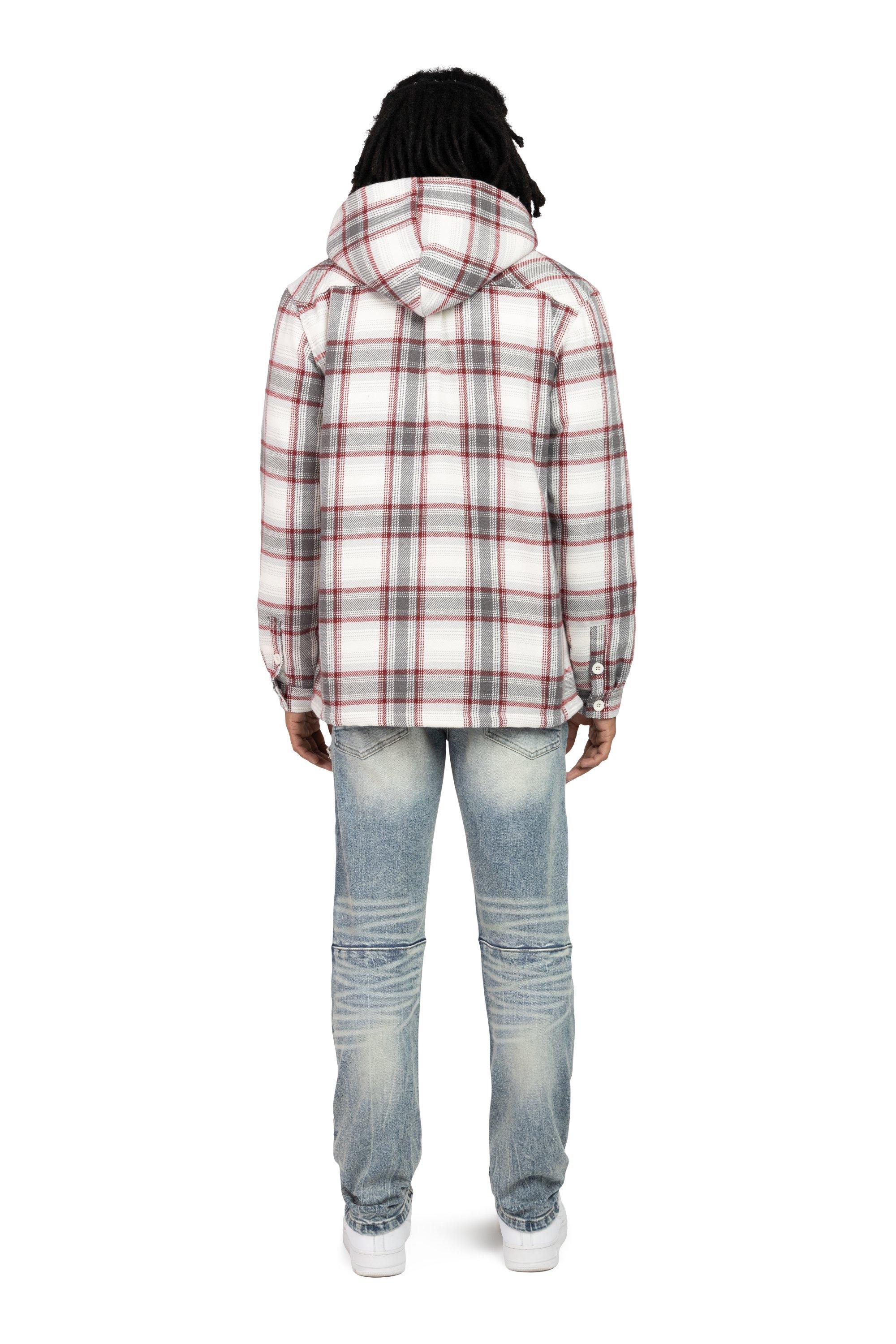 Smoke Rise Men's Plaid Hooded Shacket - Ember - RED Thumbnail View 2