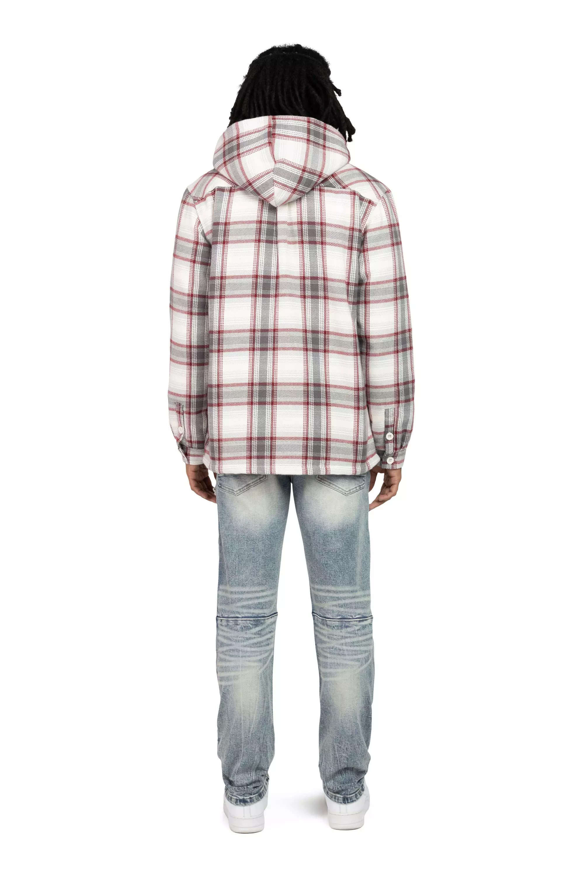 Smoke Rise Men's Plaid Hooded Shacket - Ember - RED