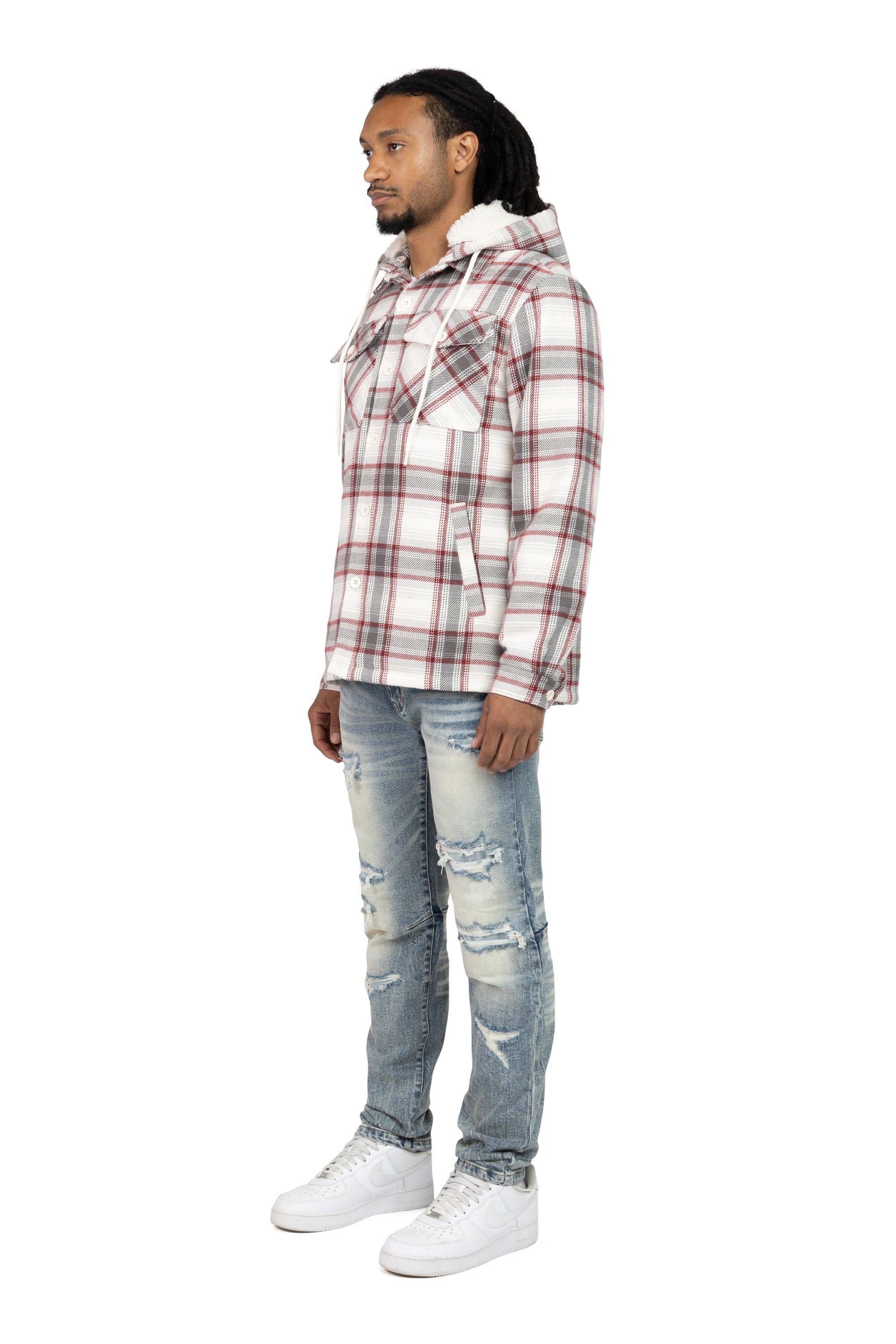 Smoke Rise Men's Plaid Hooded Shacket - Ember - RED Thumbnail View 3