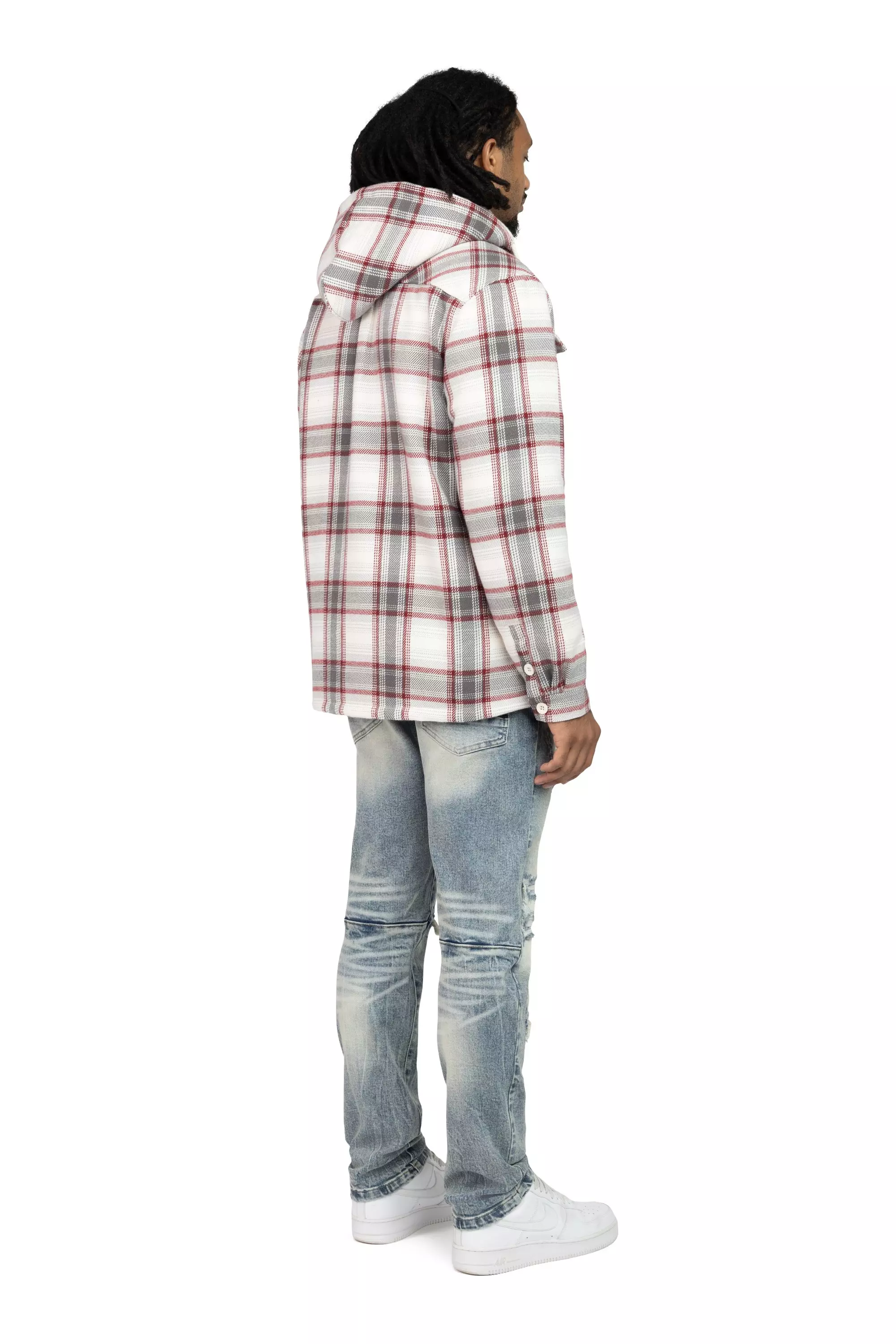 Smoke Rise Men's Plaid Hooded Shacket - Ember - RED