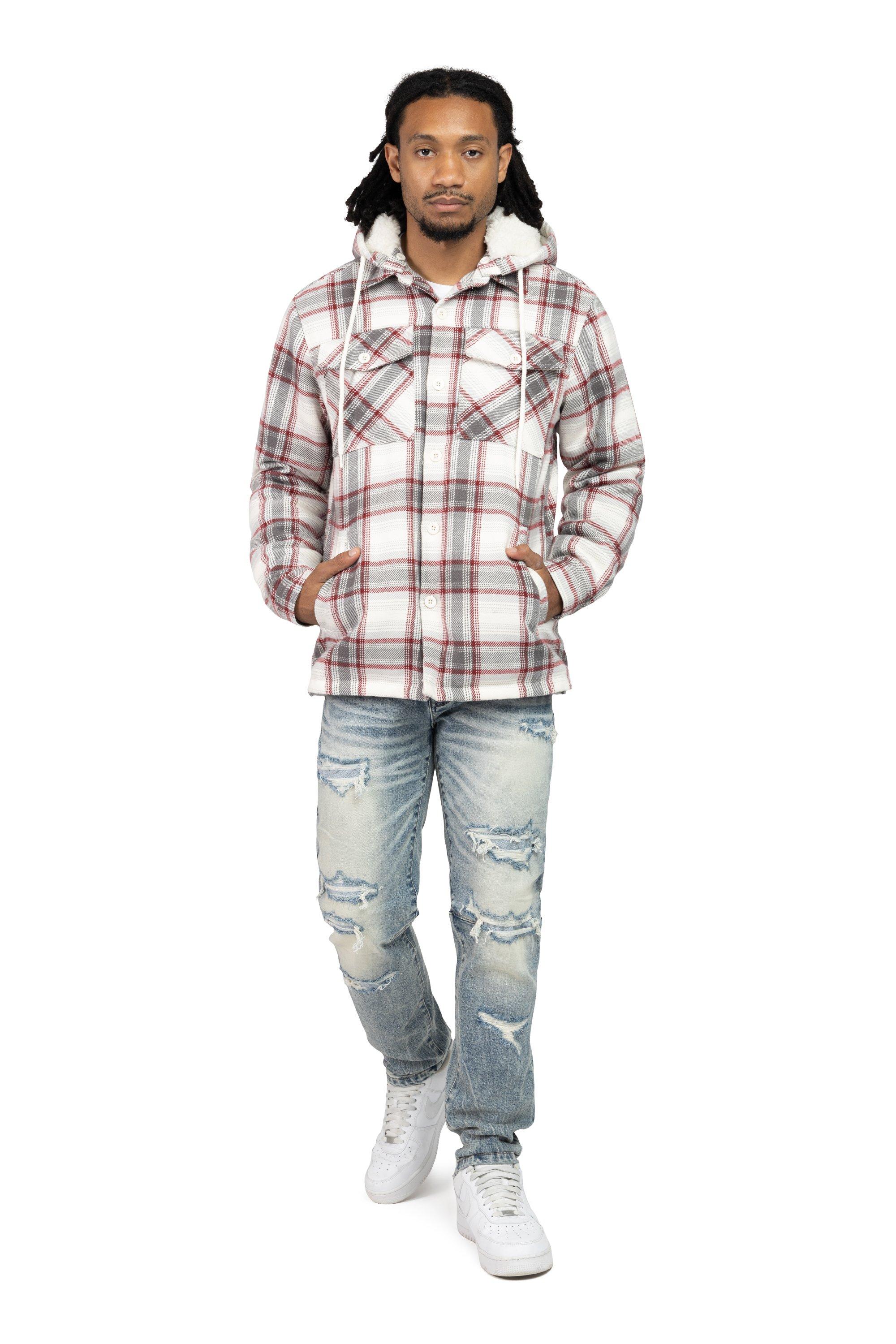 Smoke Rise Men's Plaid Hooded Shacket - Ember - RED Thumbnail View 5